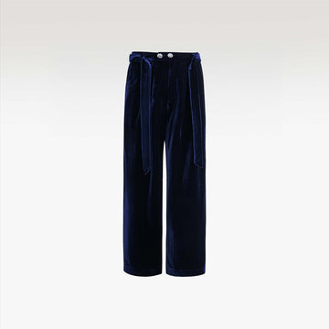 Navy Reverie Trousers | Premium Velvet, High-Waist Fluid Wide-Leg Silhouette