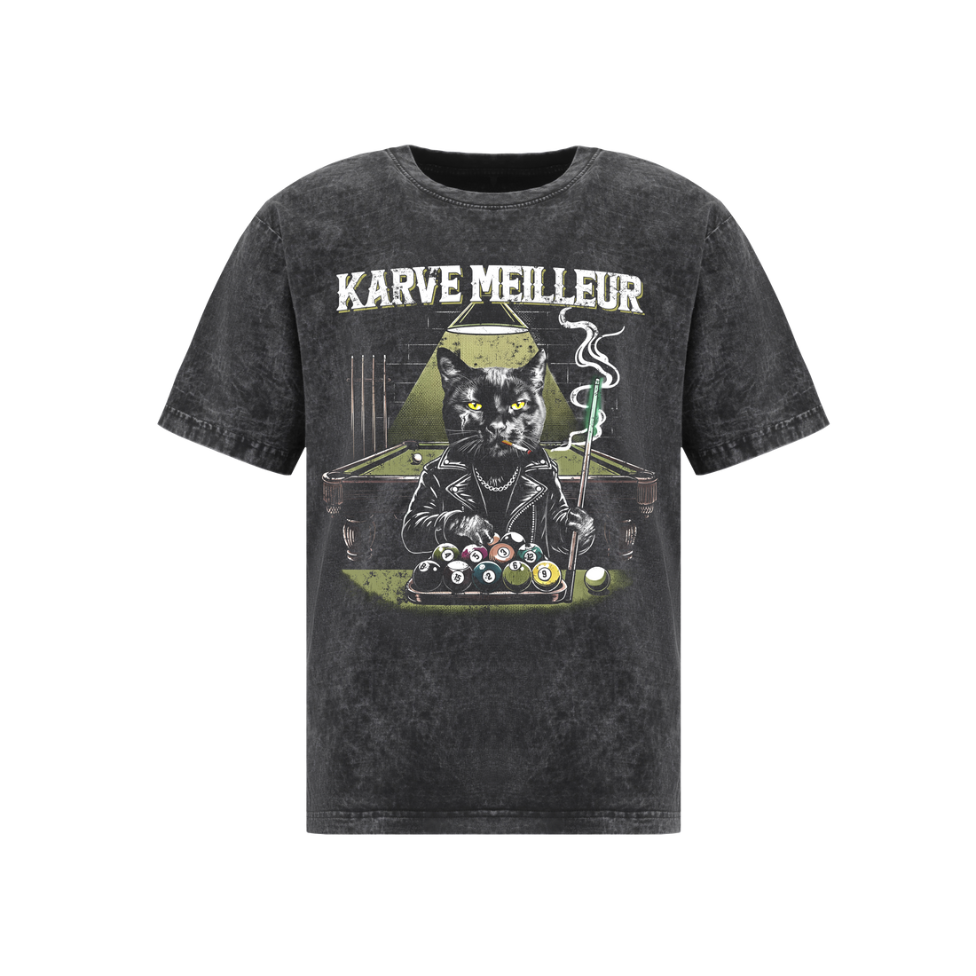 MIDNIGHT POOL CAT WASH T- SHIRT | Vintage Acid Wash Graphic Tee - Gothic Boxy Fit Streetwear Shirt