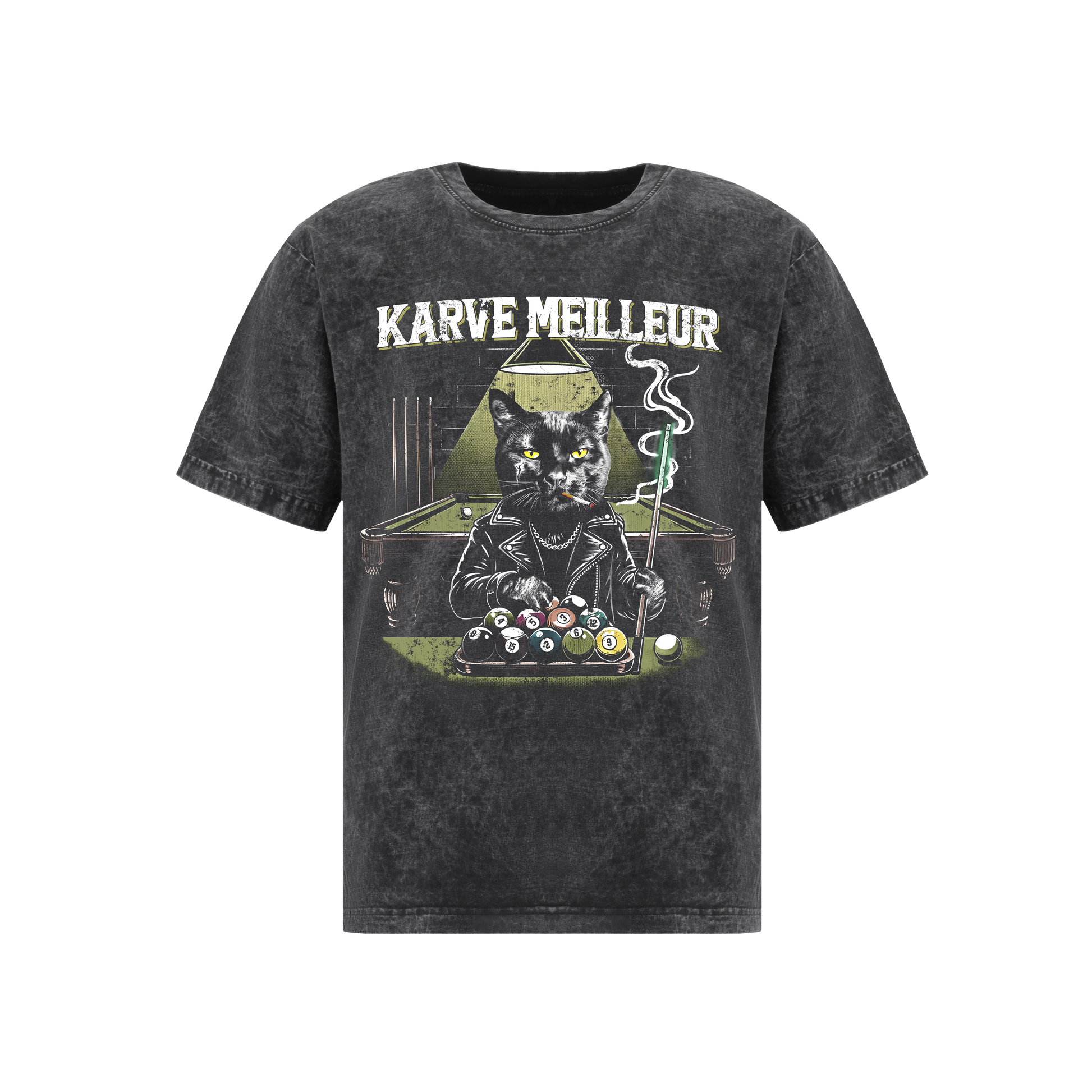MIDNIGHT POOL CAT WASH T- SHIRT | Vintage Acid Wash Graphic Tee - Gothic Boxy Fit Streetwear Shirt