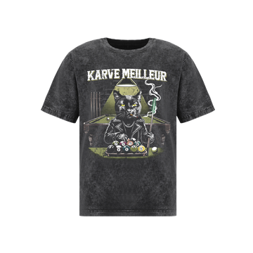 MIDNIGHT POOL CAT WASH T- SHIRT | Vintage Acid Wash Graphic Tee - Gothic Boxy Fit Streetwear Shirt
