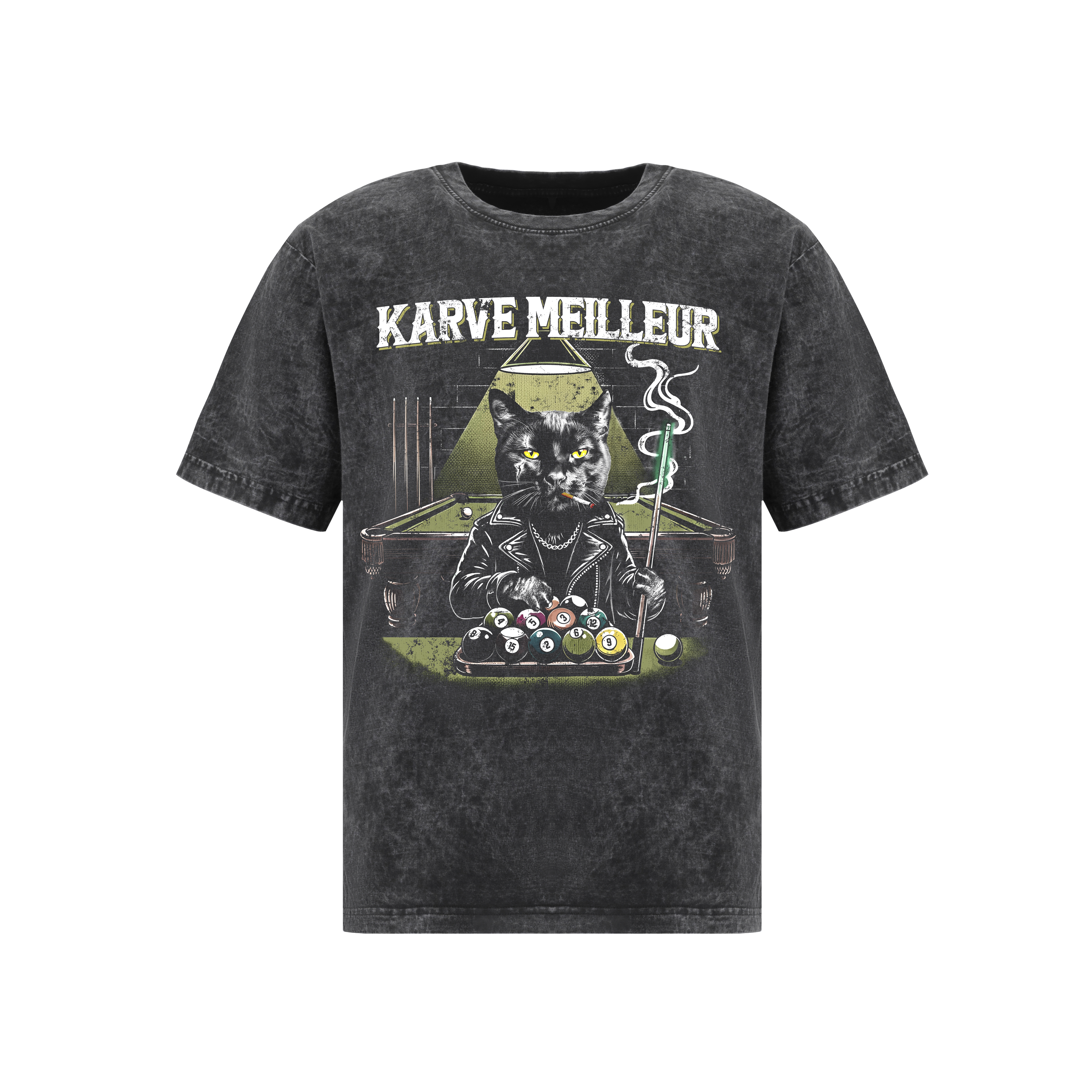 MIDNIGHT POOL CAT WASH T- SHIRT | Vintage Acid Wash Graphic Tee - Gothic Boxy Fit Streetwear Shirt