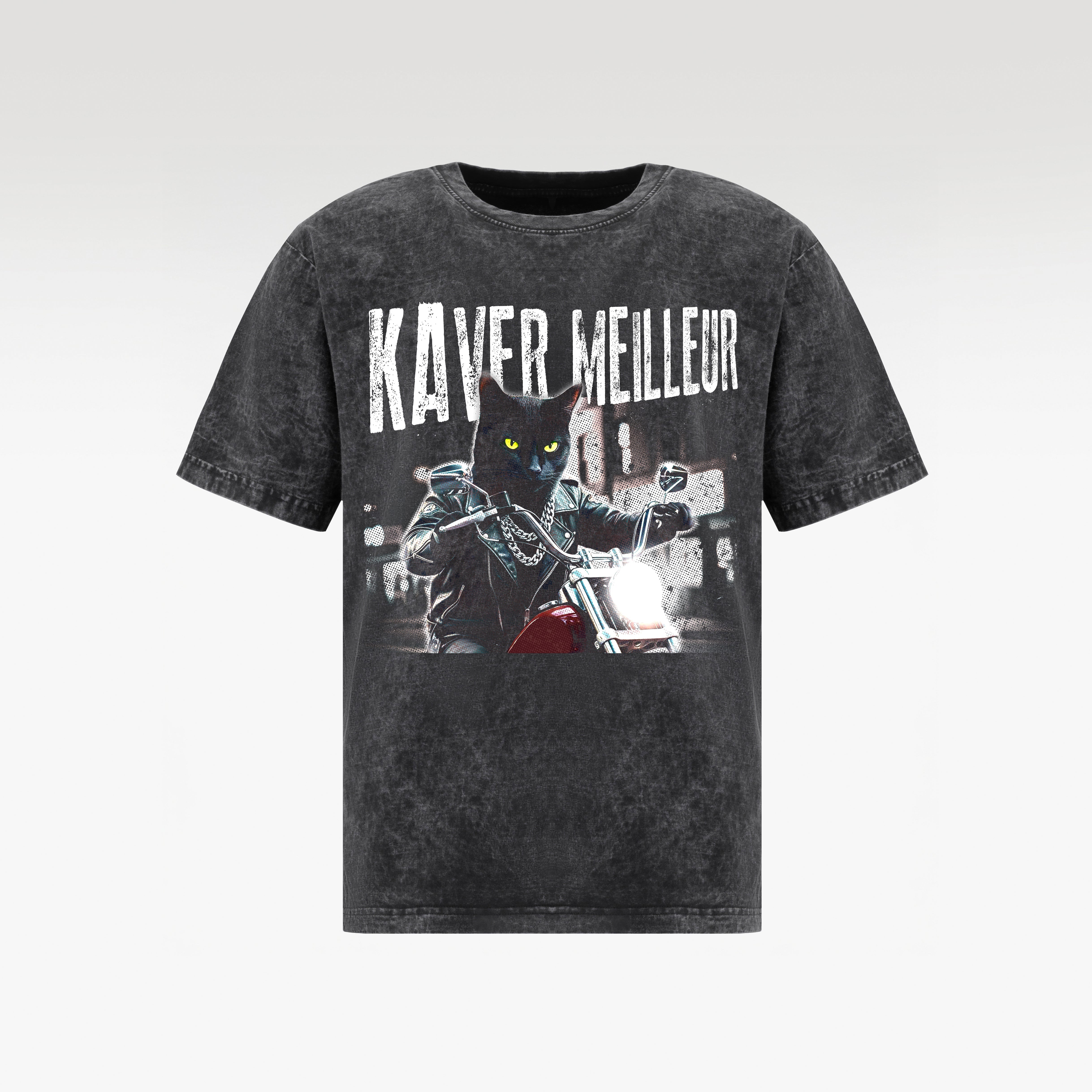 NIGHT RIDER CAT WASH T- SHIRT | Vintage Acid Wash Graphic Tee - Gothic Boxy Fit Streetwear Shirt