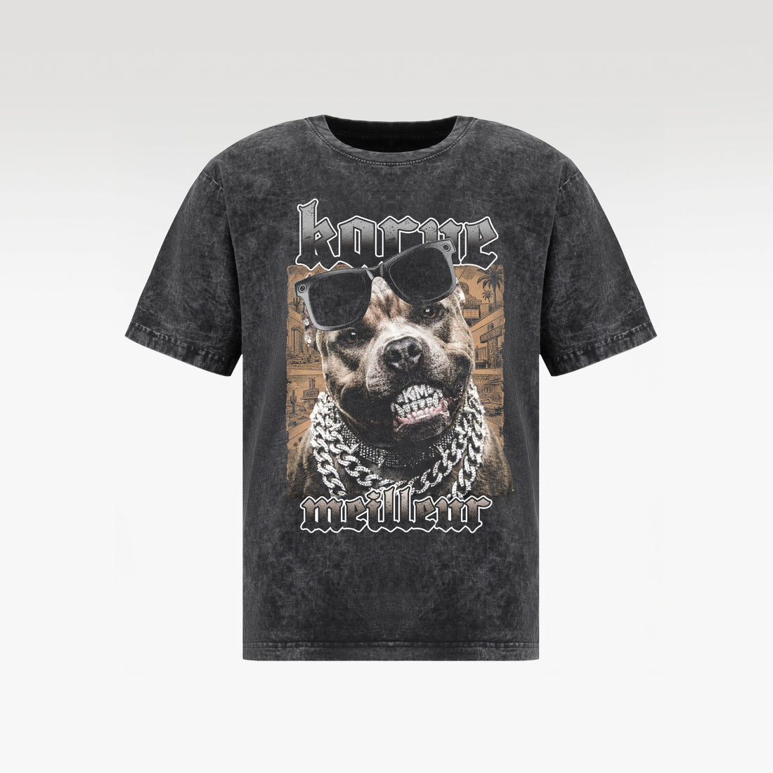 STREET PITBULL WASH T- SHIRT | Vintage Acid Wash Graphic Tee - Gothic Boxy Fit Streetwear Shirt