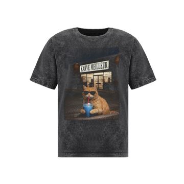 MIDNIGHT COOL CAT WASH T- SHIRT | Vintage Acid Wash Graphic Tee - Gothic Boxy Fit Streetwear Shirt
