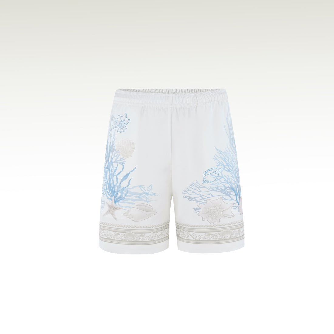 Rococo Coraline White Silk Shorts | Premium Printed Silk Taffeta White Base Ocean