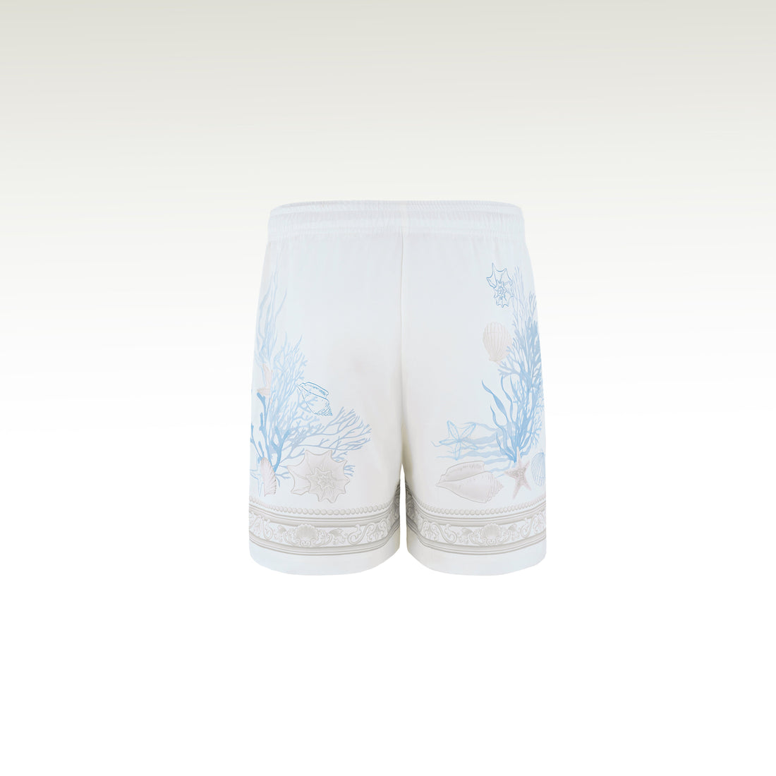 Rococo Coraline White Silk Shorts | Premium Printed Silk Taffeta White Base Ocean