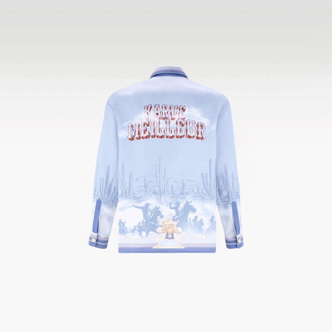 Bit Of Blue Long-Sleeved Silk Shirt | Premium Printed Silk Western Cowboy Streetstyle