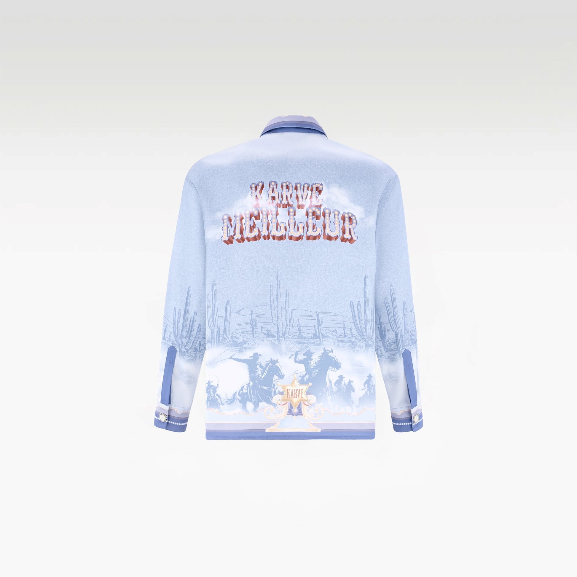 Bit Of Blue Long-Sleeved Silk Shirt | Premium Printed Silk Western Cowboy Streetstyle