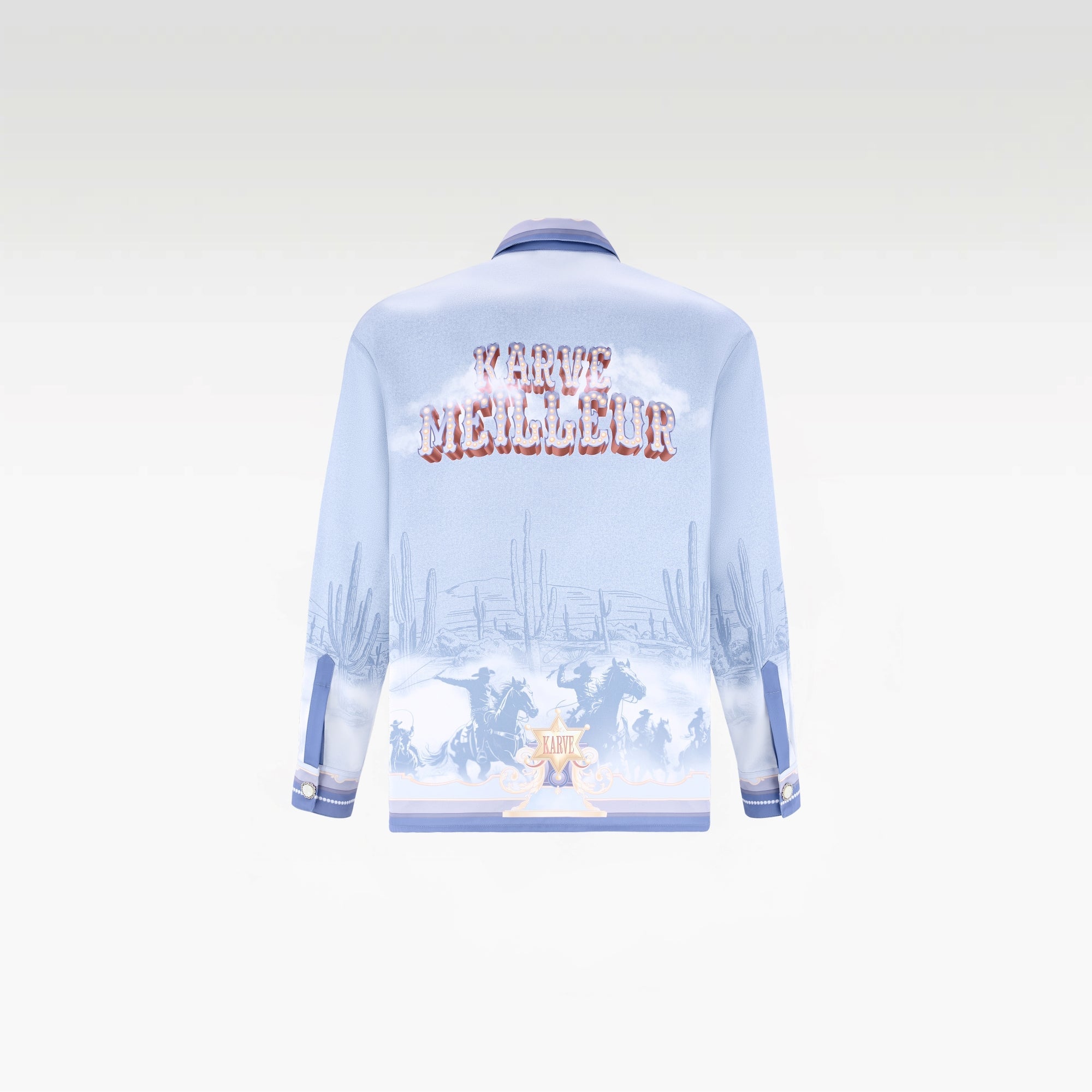 Bit Of Blue Long-Sleeved Silk Shirt | Premium Printed Silk Western Cowboy Streetstyle