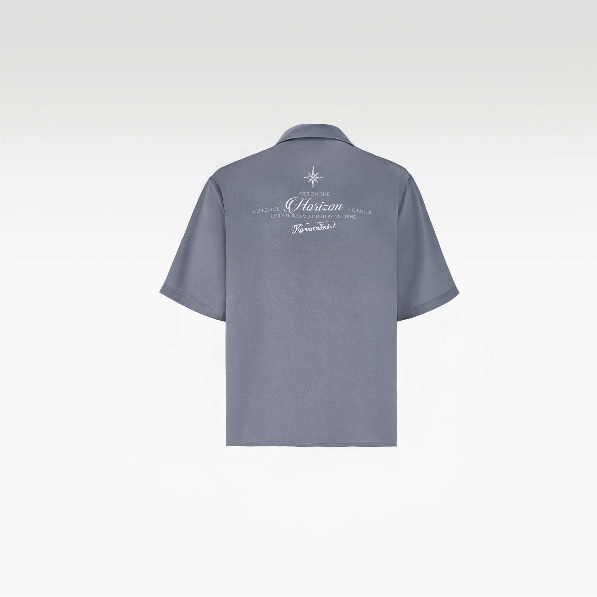 Silver Dust Silk Shirt | Premium Printed Silk Taffeta Cuban Collar Short Sleeve Minimalist Slogan