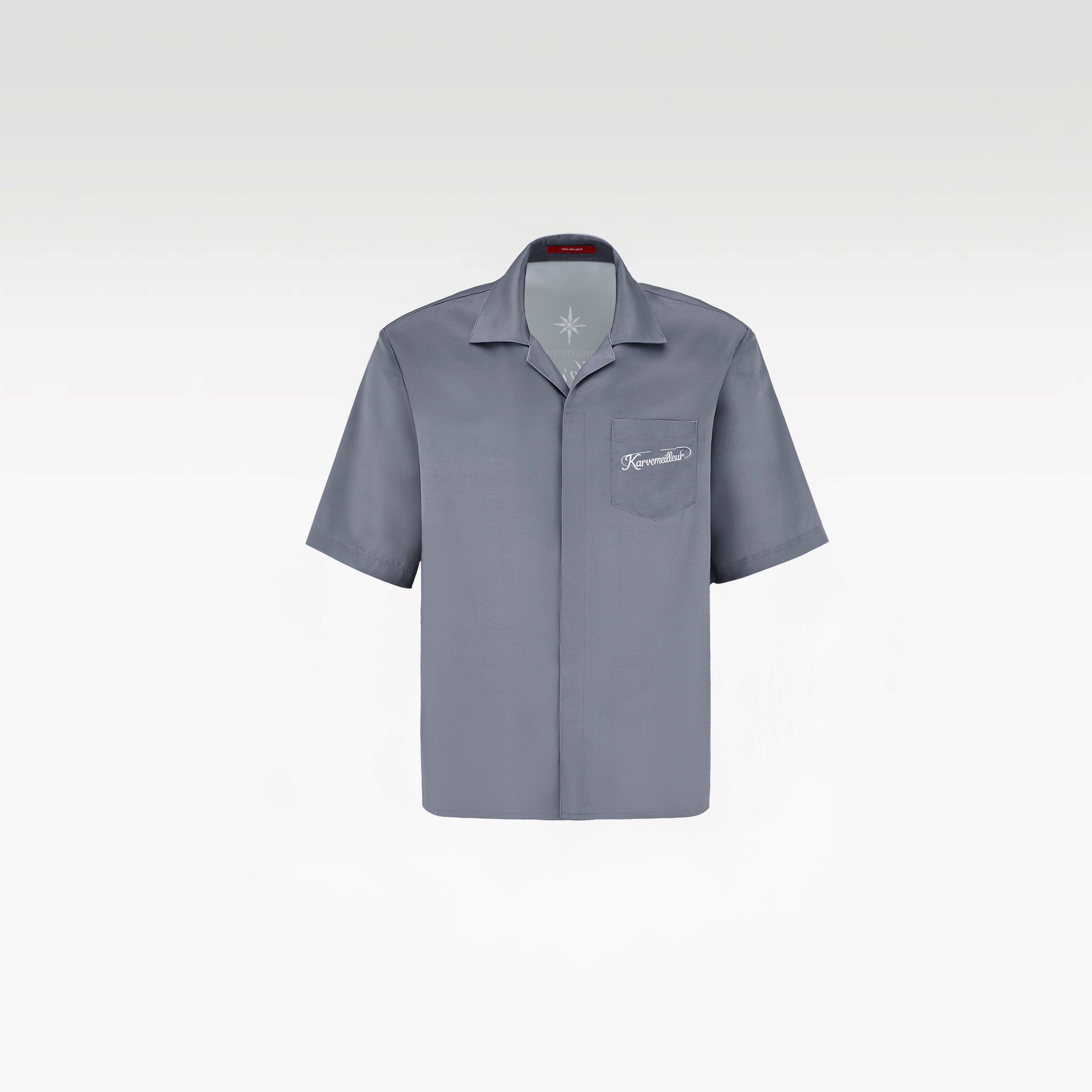 Silver Dust Silk Shirt | Premium Printed Silk Taffeta Cuban Collar Short Sleeve Minimalist Slogan