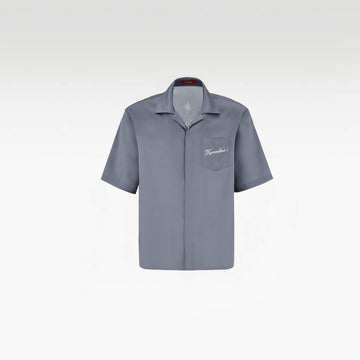 Silver Dust Silk Shirt | Premium Printed Silk Taffeta Cuban Collar Short Sleeve Minimalist Slogan