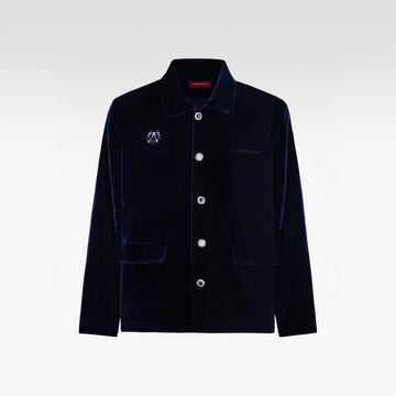 Navy Reverie Jacket |  Luxury Velvet Street Style Jacket, Signature Embroidered Decadent Bee