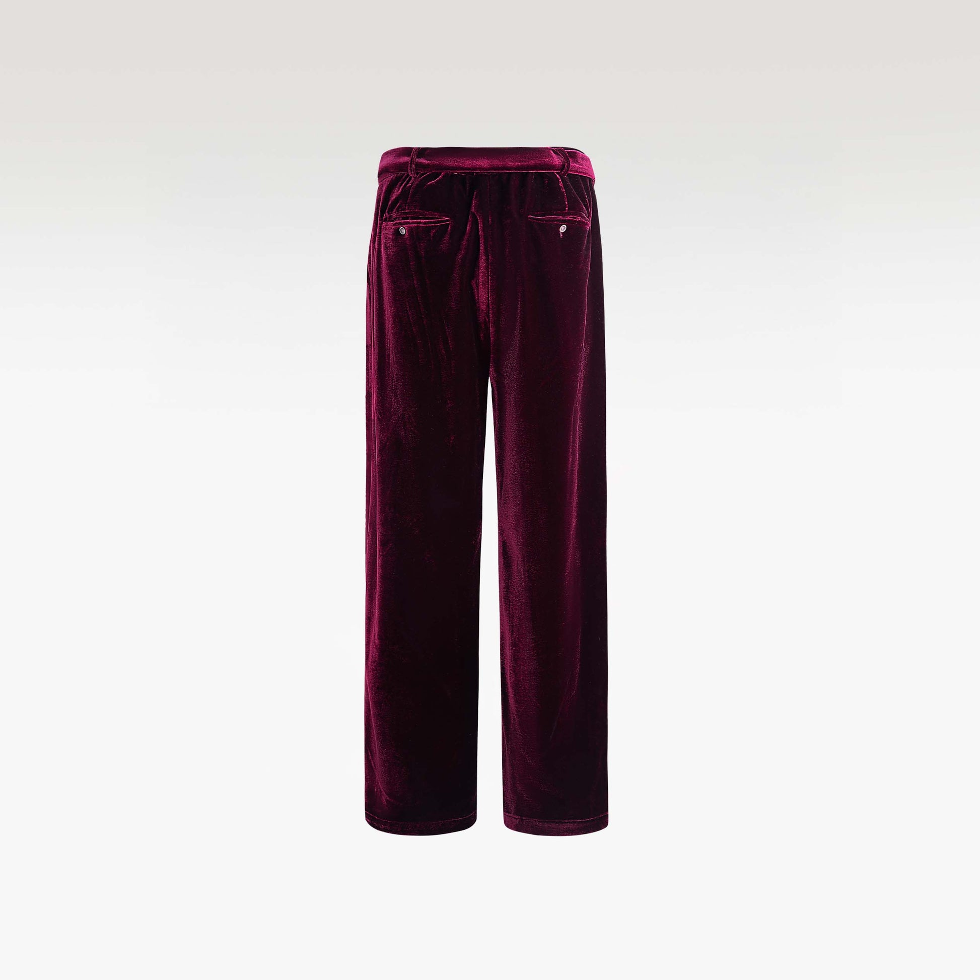Crimson Reverie Trousers | Luxury Velvet Street Style, Signature Embroidered Decadent Bee