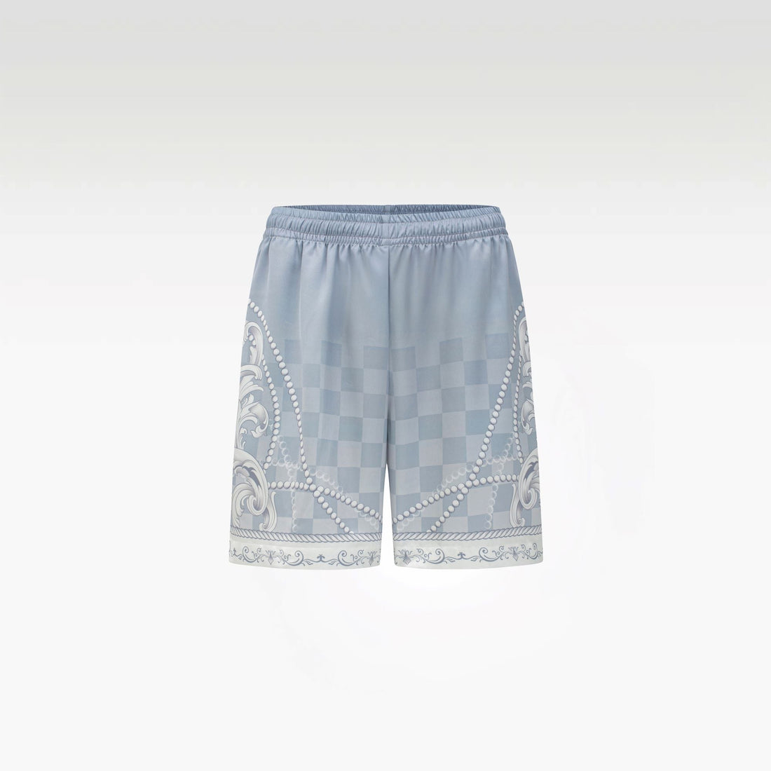 Epiphany Silk Shorts | Premium Printed Silk Tonal Checkerboard Gradient Grey