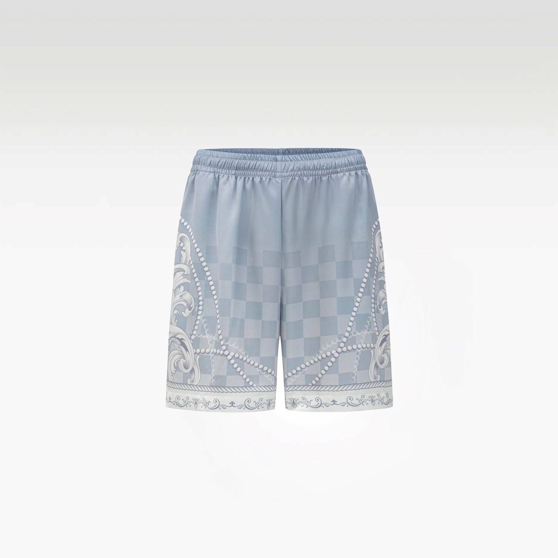 Epiphany Silk Shorts | Premium Printed Silk Tonal Checkerboard Gradient Grey