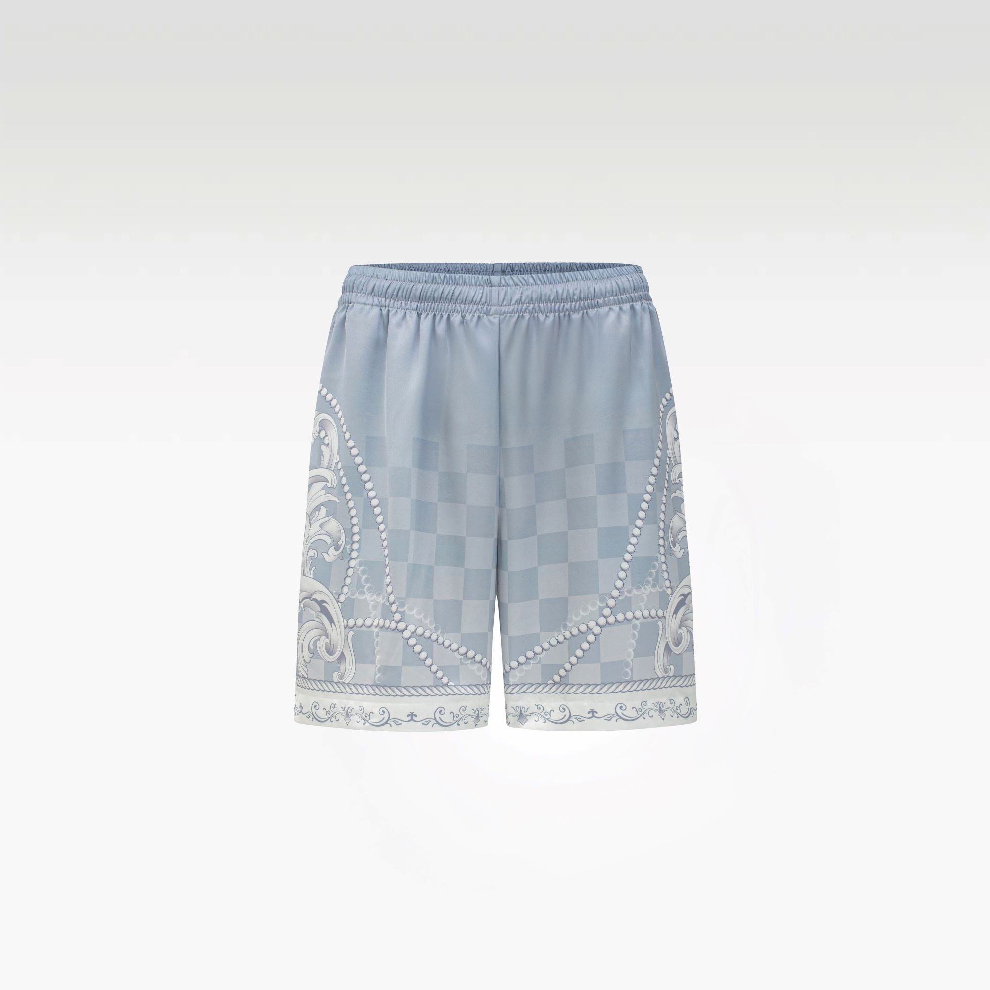 Epiphany Silk Shorts | Premium Printed Silk Tonal Checkerboard Gradient Grey