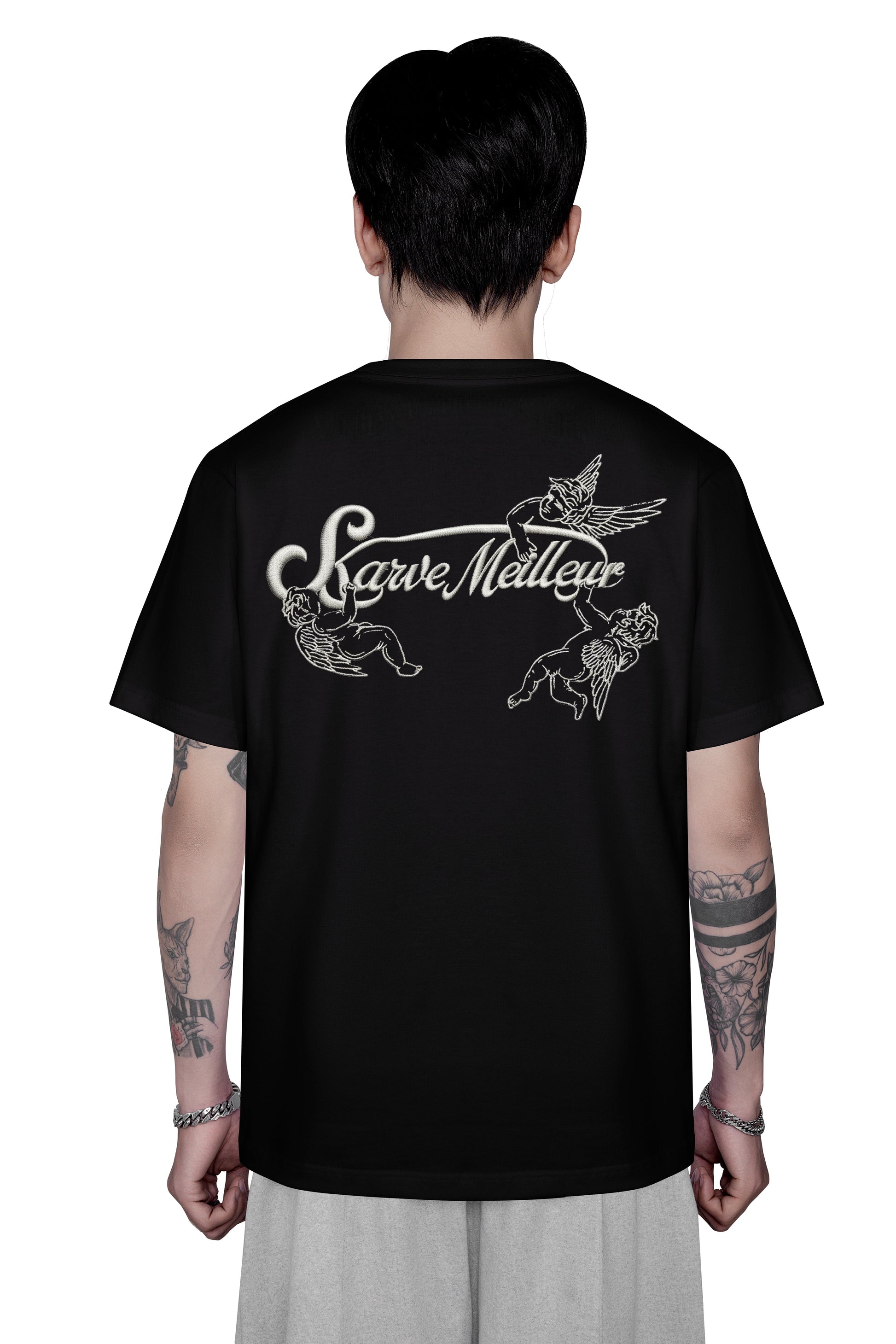 Cupid Slim Fit T-Shirt | Premium Cotton Graphic Tee - Renaissance Embroidery Black Streetwear Top