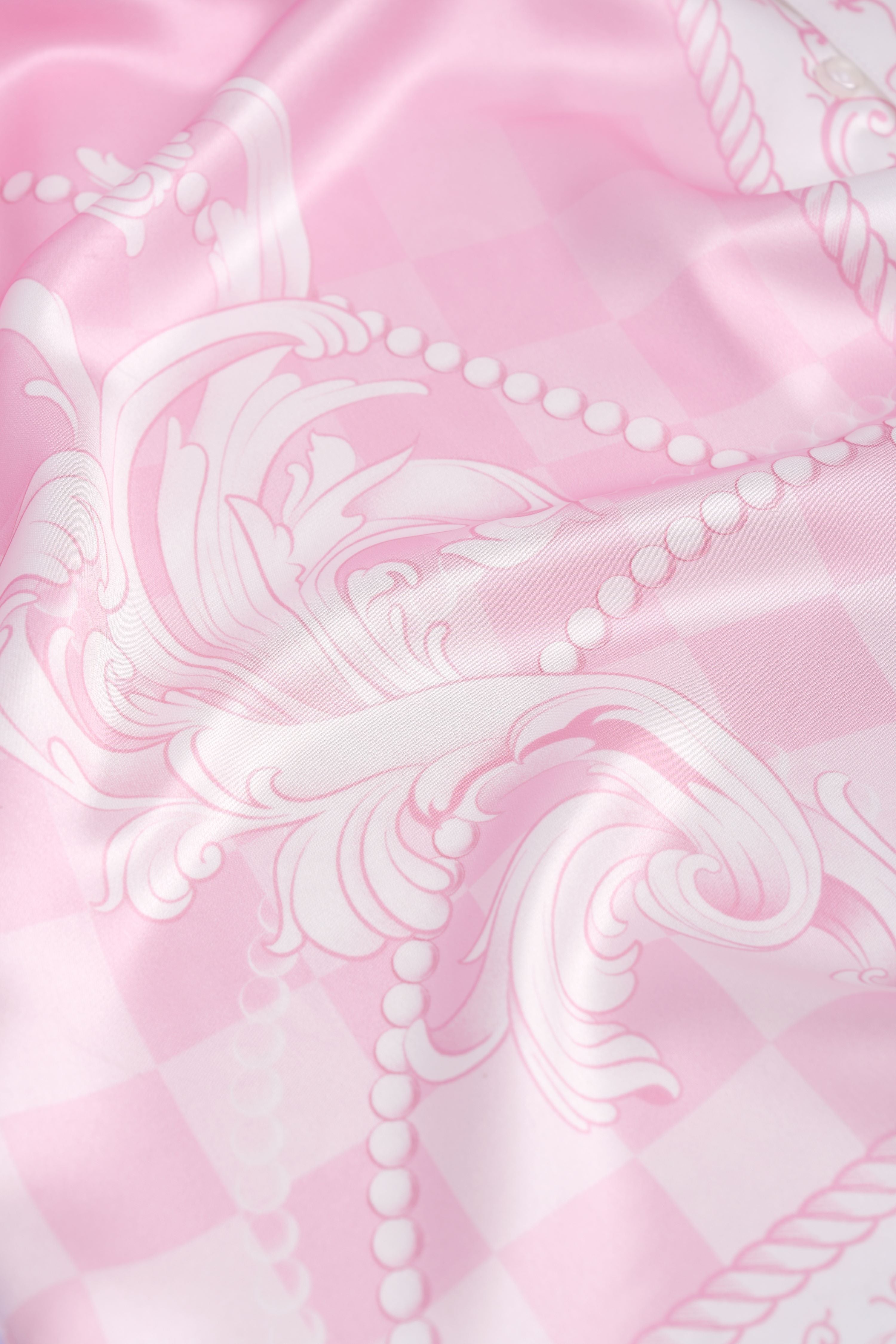 Epiphany Silk Shirt | Premium Printed Silk Cuban Collar Baroque Checkerboard Gradient Pink