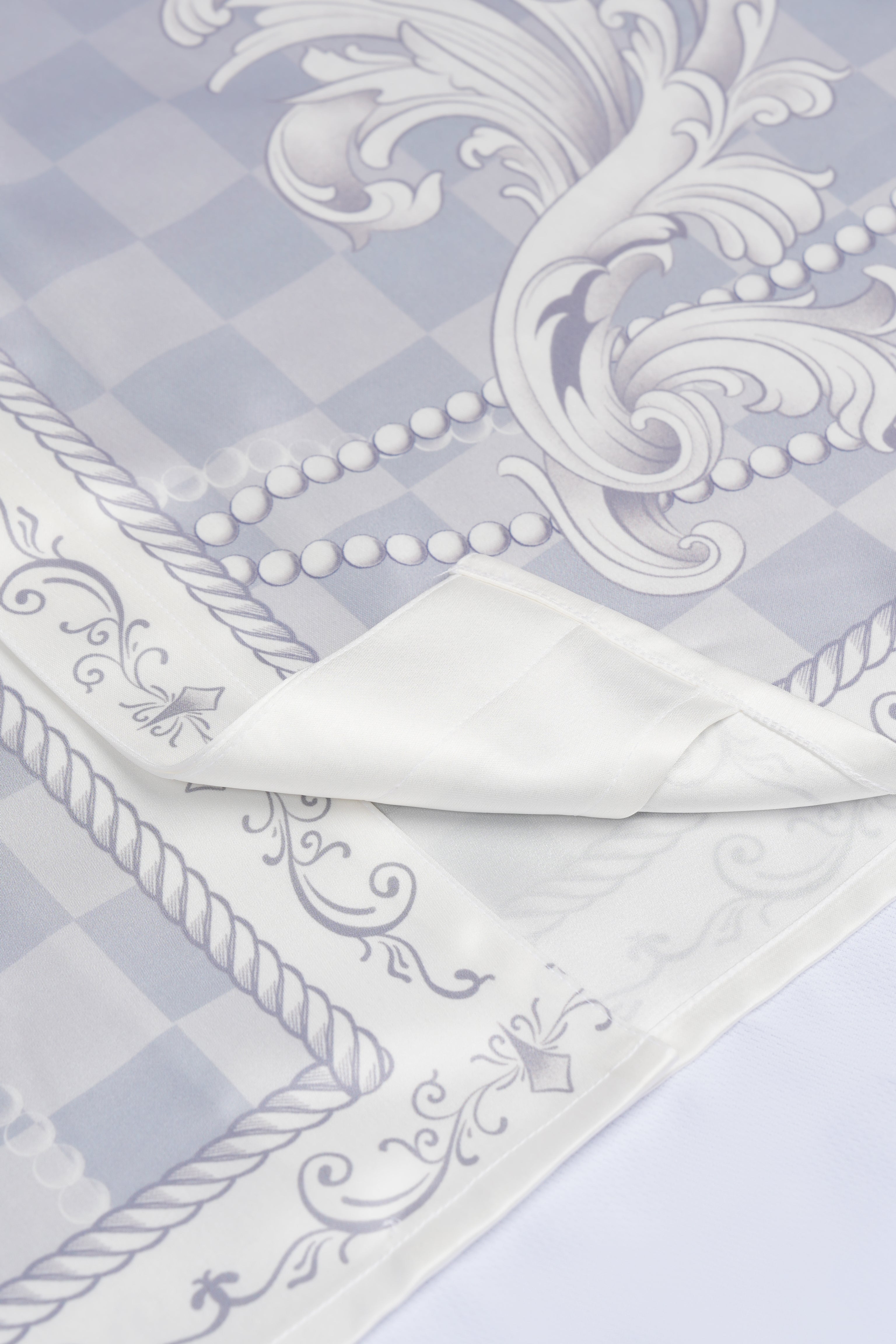 Epiphany Silk Shirt | Premium Printed Silk Cuban Collar Baroque Checkerboard Gradient Grey