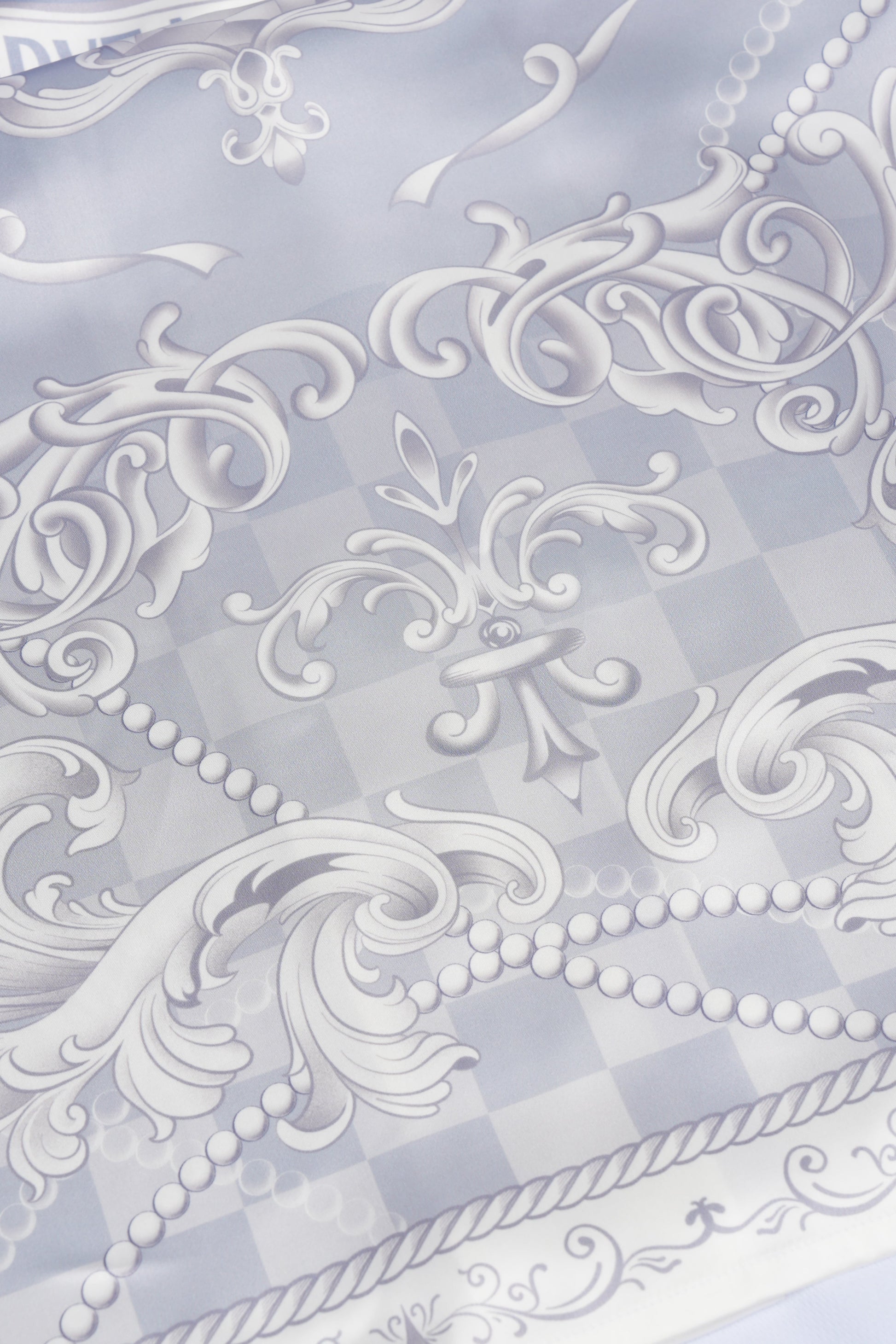Epiphany Silk Shirt | Premium Printed Silk Cuban Collar Baroque Checkerboard Gradient Grey