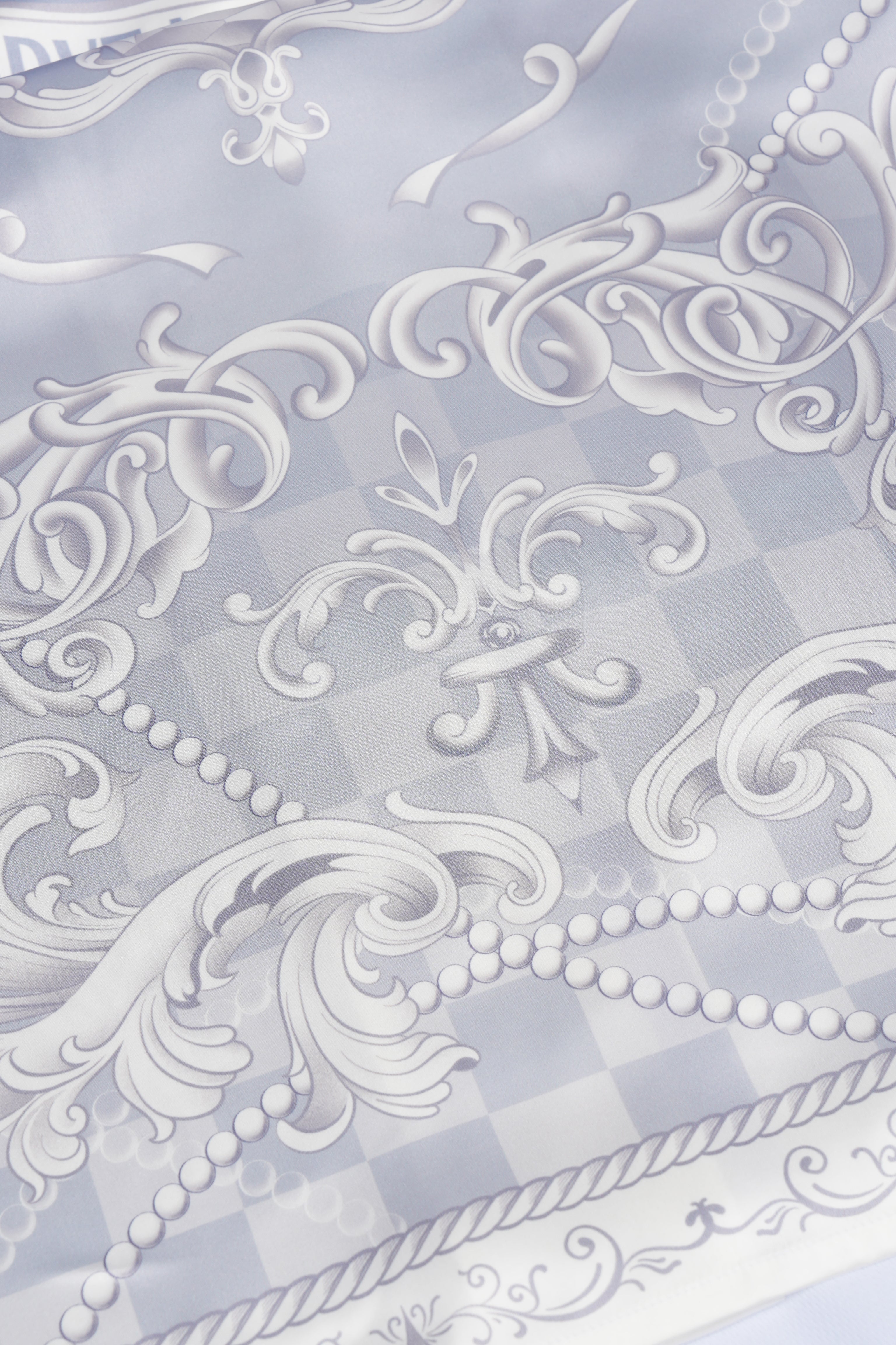 Epiphany Silk Shirt | Premium Printed Silk Cuban Collar Baroque Checkerboard Gradient Grey