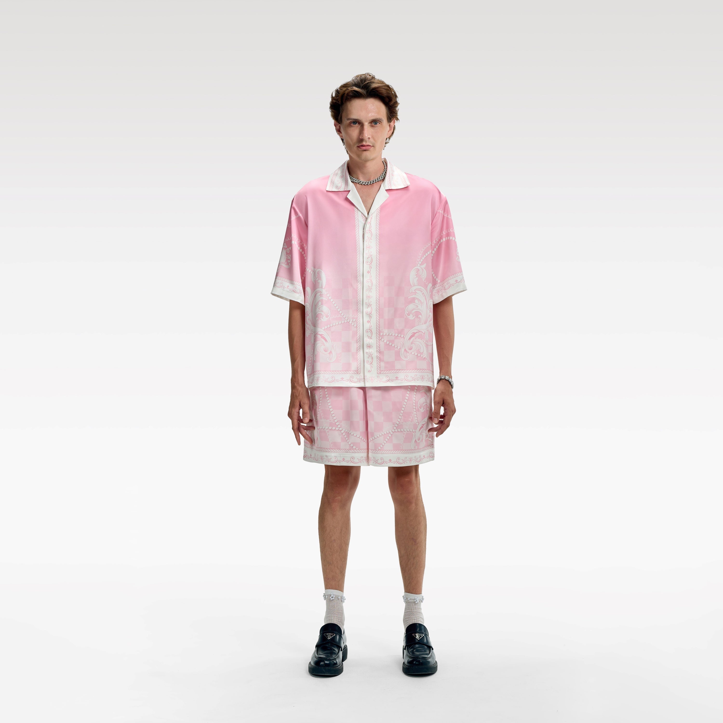 Epiphany Silk Shorts | Premium Printed Silk Tonal Checkerboard Gradient Pink