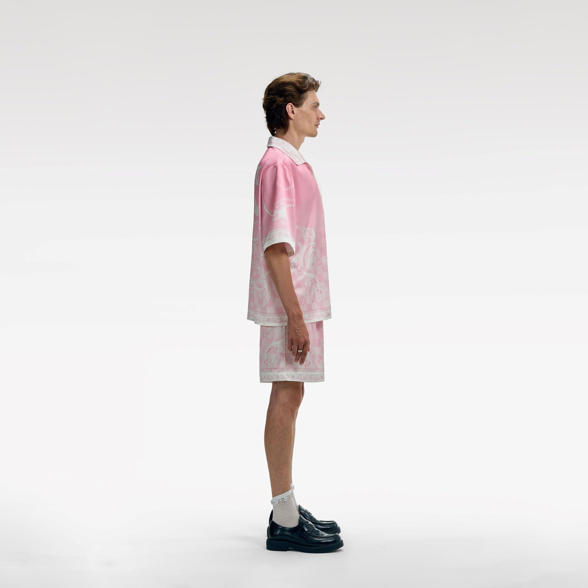 Epiphany Silk Shorts | Premium Printed Silk Tonal Checkerboard Gradient Pink