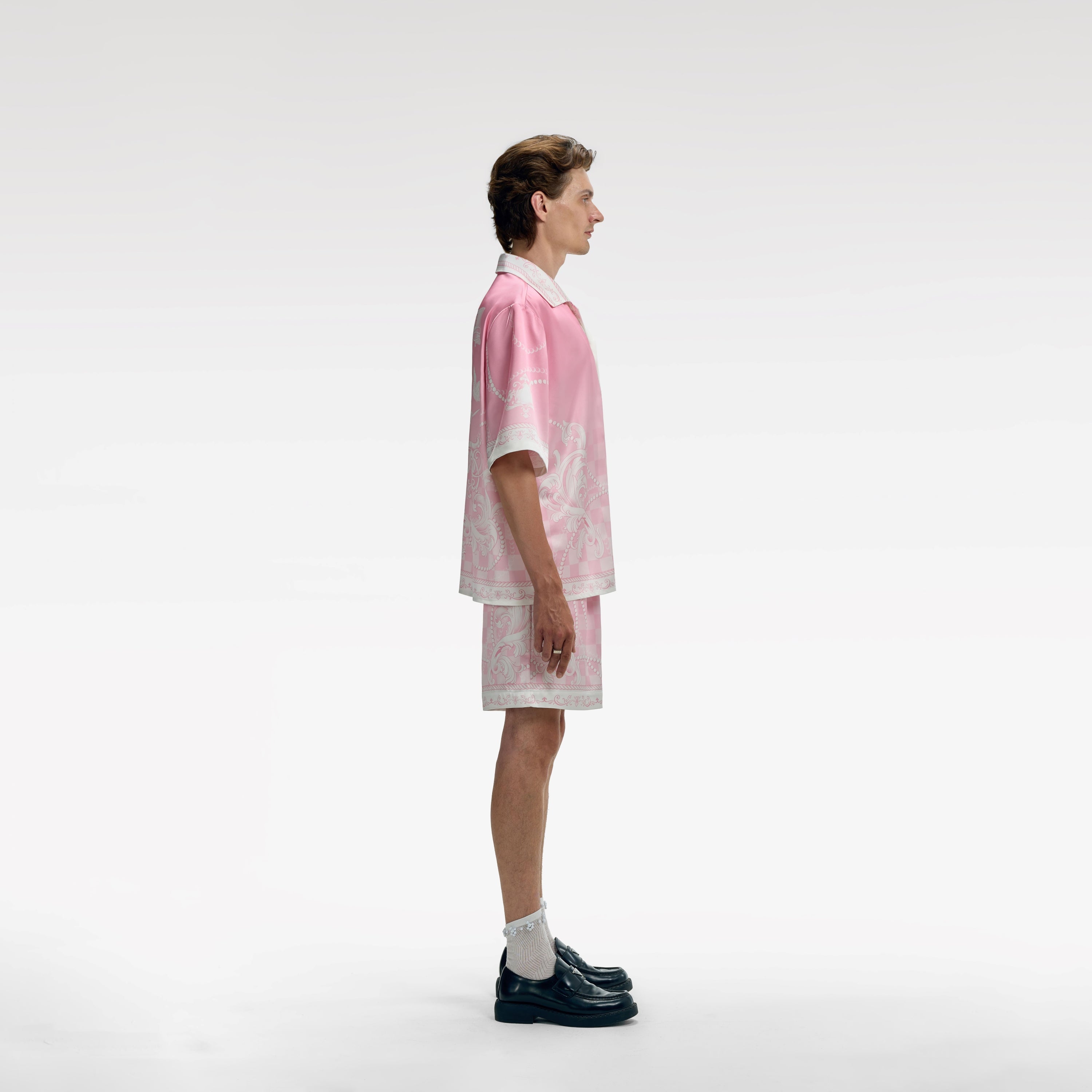 Epiphany Silk Shorts | Premium Printed Silk Tonal Checkerboard Gradient Pink