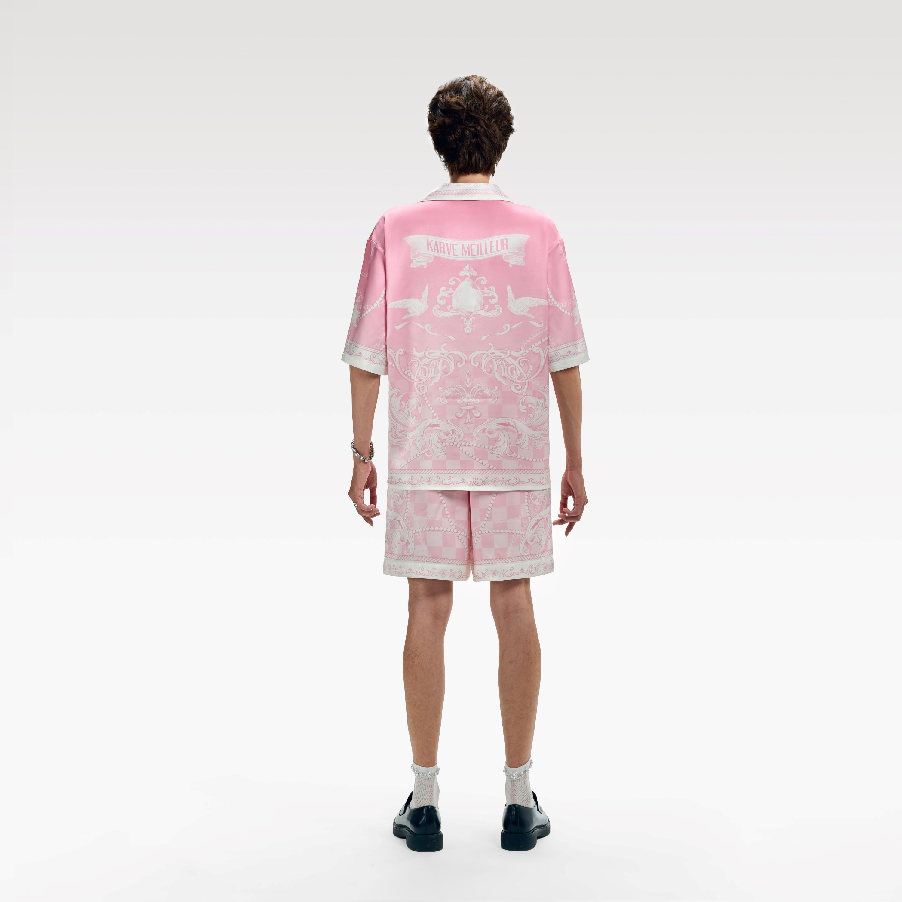 Epiphany Silk Shorts | Premium Printed Silk Tonal Checkerboard Gradient Pink