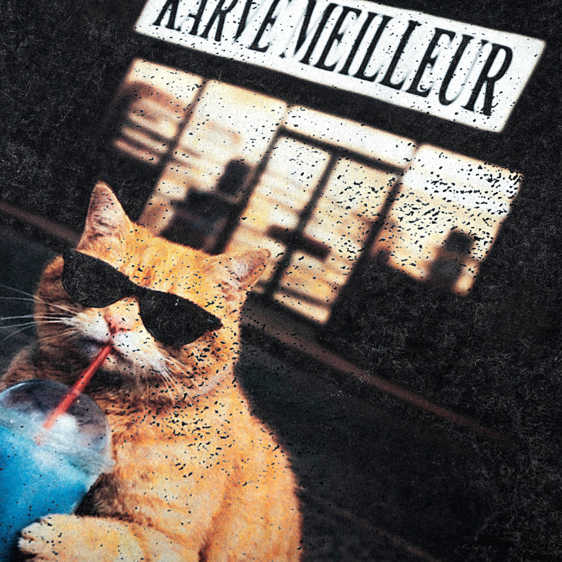 MIDNIGHT COOL CAT WASH T- SHIRT | Vintage Acid Wash Graphic Tee - Gothic Boxy Fit Streetwear Shirt