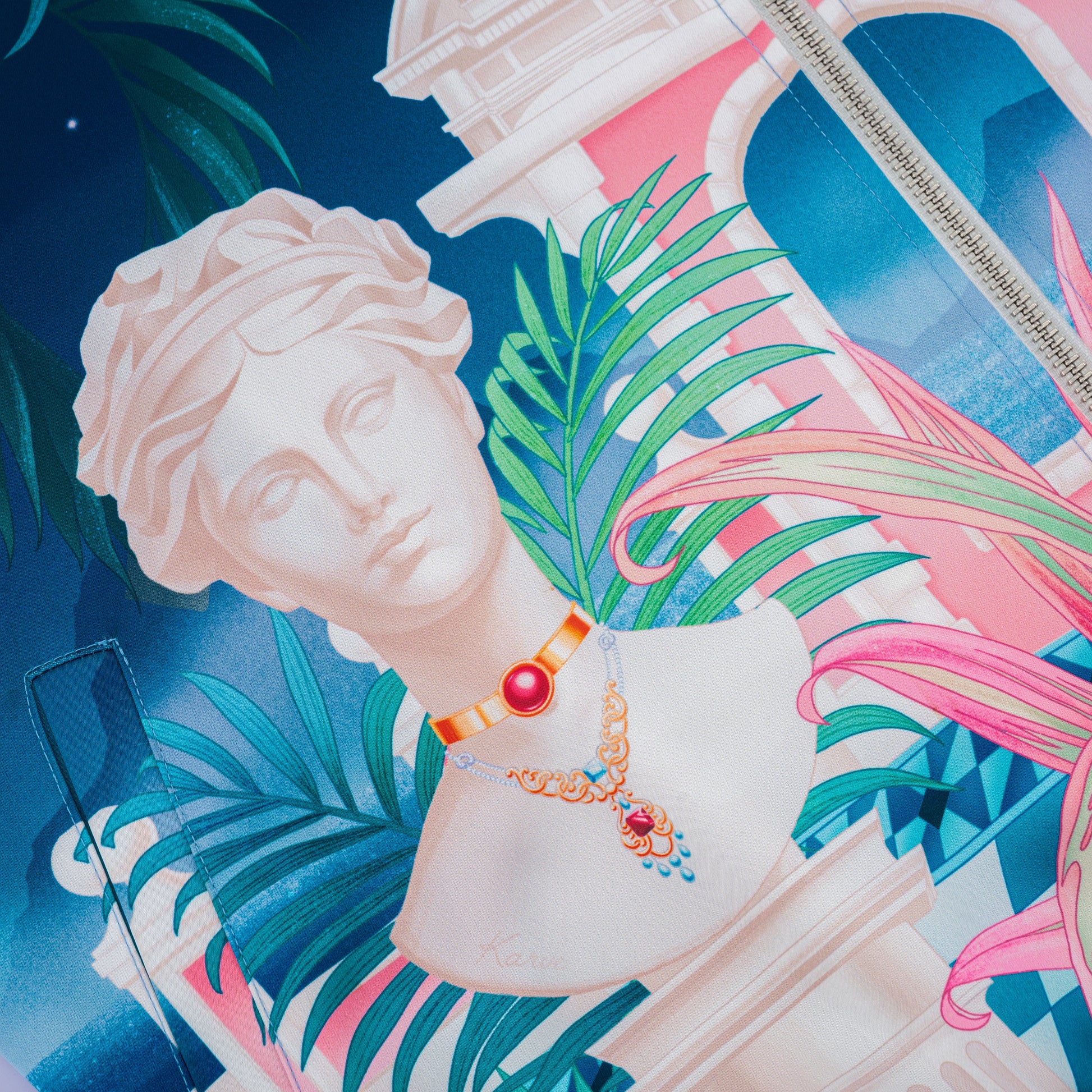 The Playa Duke Silk Bomber | Premium Printed Silk Taffeta Luxury Maximalist Tropical Baroque