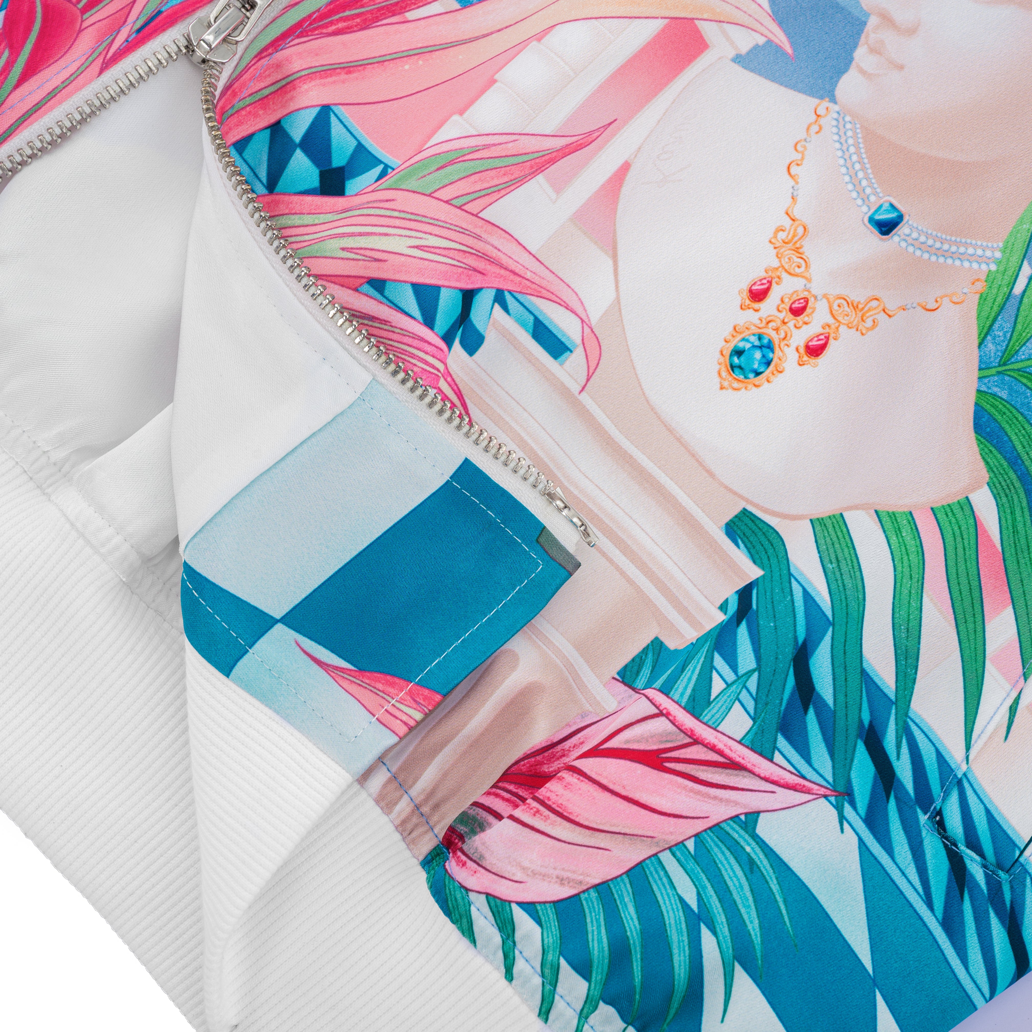 The Playa Duke Silk Bomber | Premium Printed Silk Taffeta Luxury Maximalist Tropical Baroque