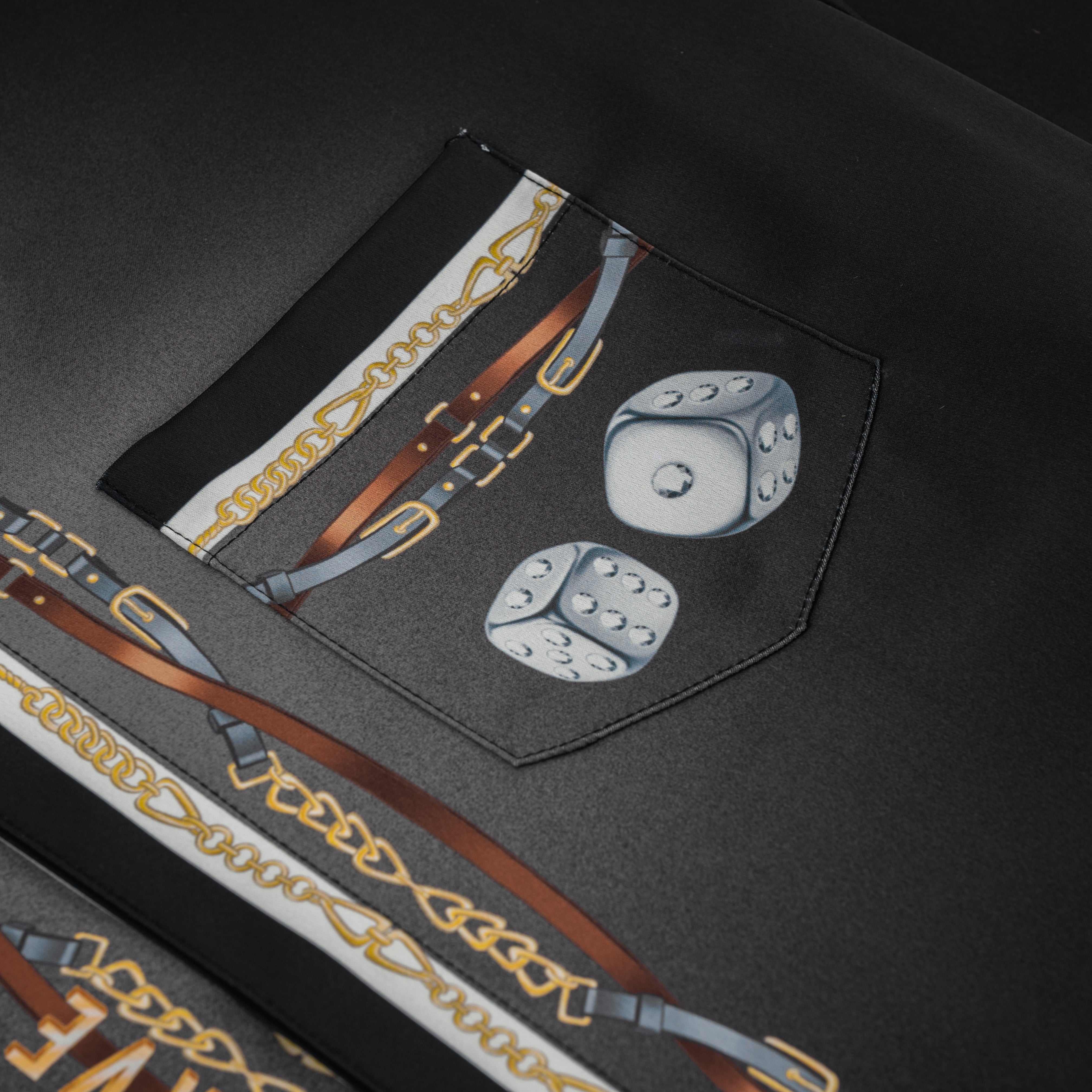 Black Ace Silk Shirt | Printed Silk Cuban Collar Short Sleeve Decadent Dice Game