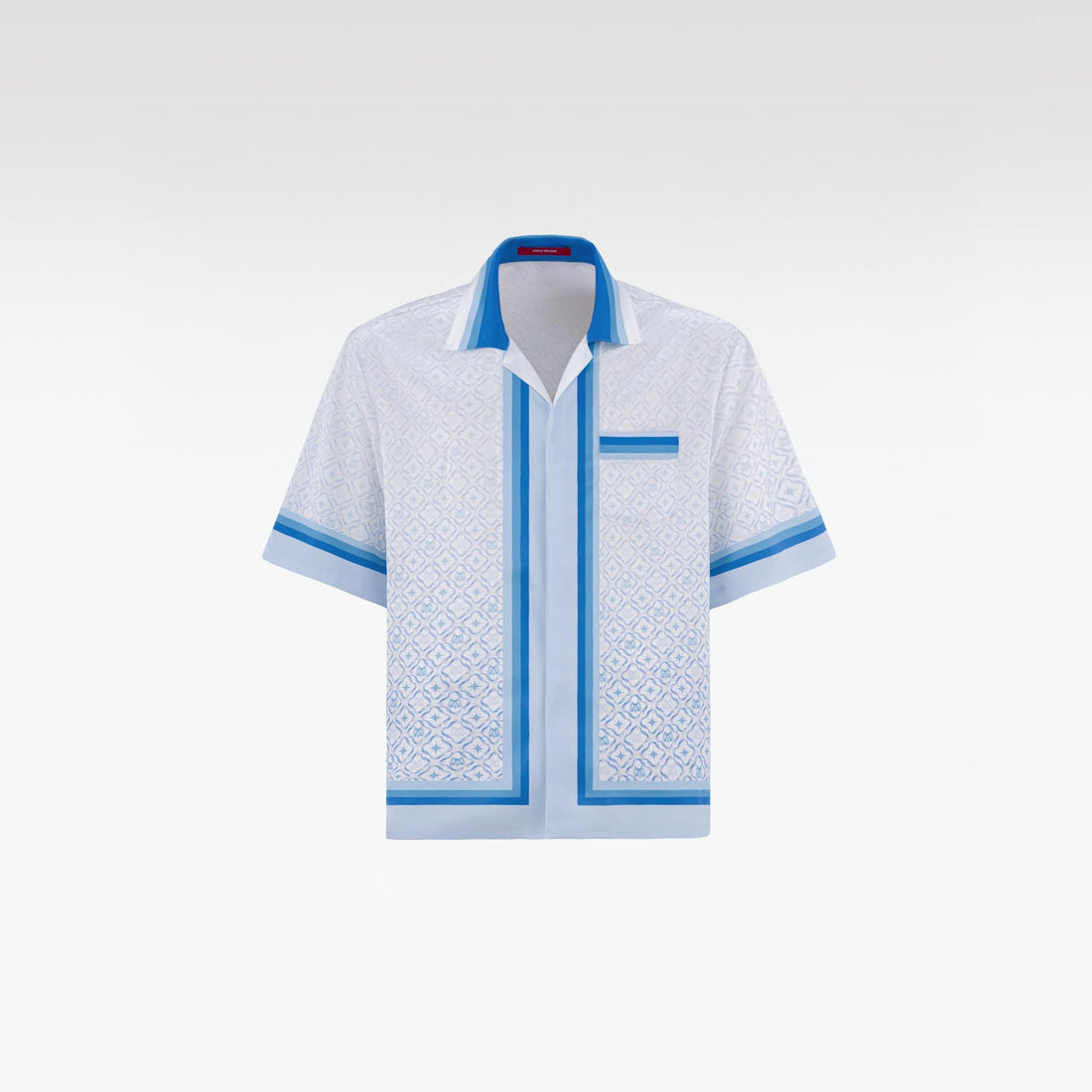 K Mania Blue Silk Shirt | Printed Silk Short-Sleeve Luxury Monogram Design