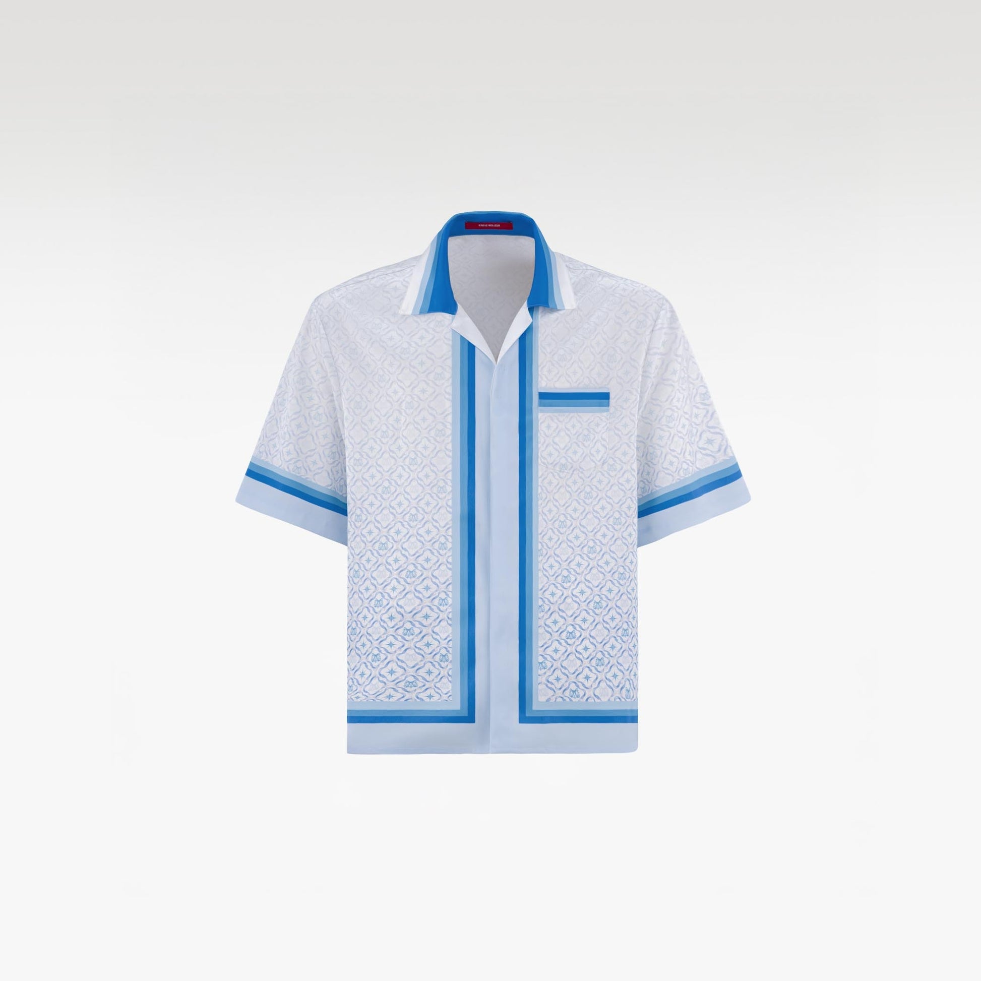 K Mania Blue Silk Shirt | Printed Silk Short-Sleeve Luxury Monogram Design