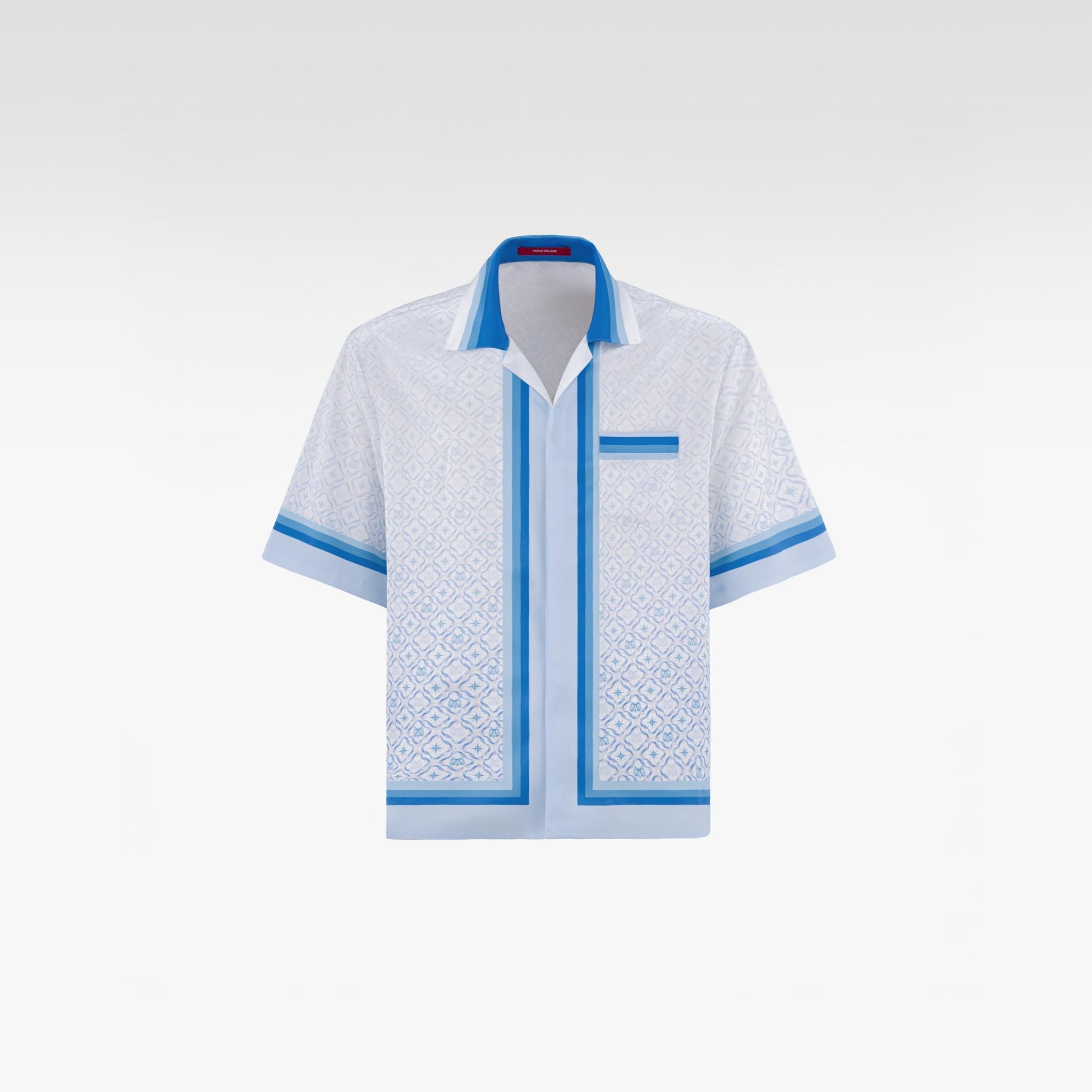 K Mania Blue Silk Shirt | Printed Silk Short-Sleeve Luxury Monogram Design