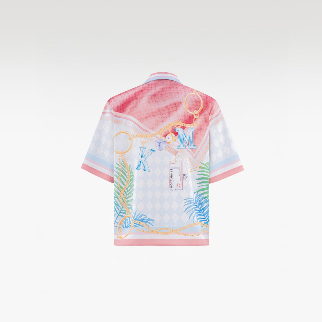 Miami Dice Silk Shirt | Printed Silk Taffeta Pastel Cuban Collar Short Sleeve Tropical Chain Monogram