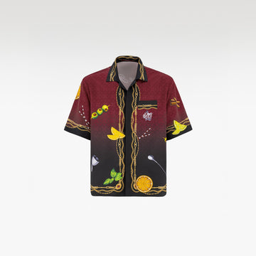 Agent 00K Silk Shirt | Printed Silk Taffeta Cuban Collar Short Sleeve Nightlife Cocktail