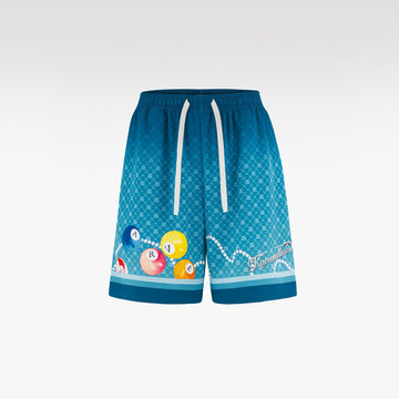 8Pools Blue Silk Shorts | Printed Silk Taffeta Relaxed Fit Nightlife Billiard Game