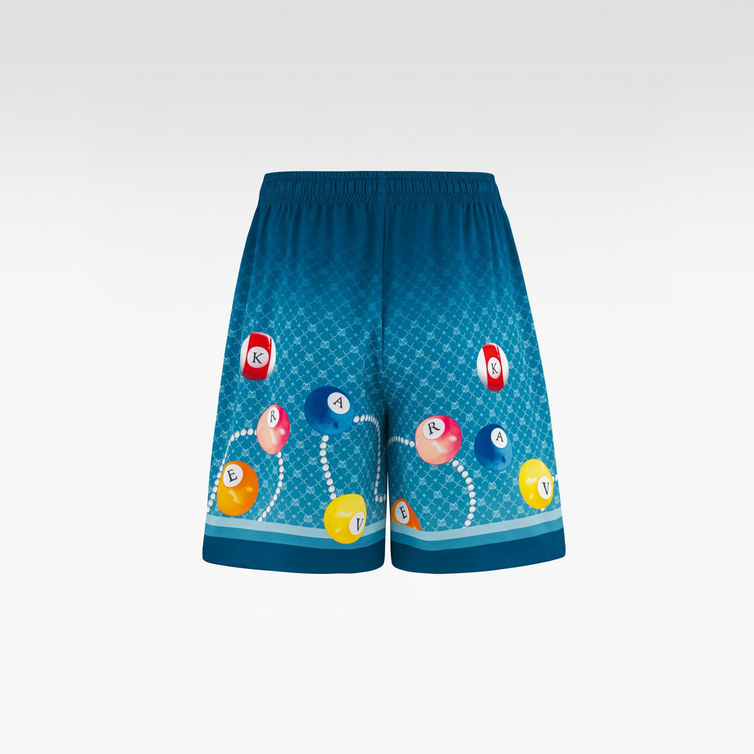 8Pools Blue Silk Shorts | Printed Silk Taffeta Relaxed Fit Nightlife Billiard Game