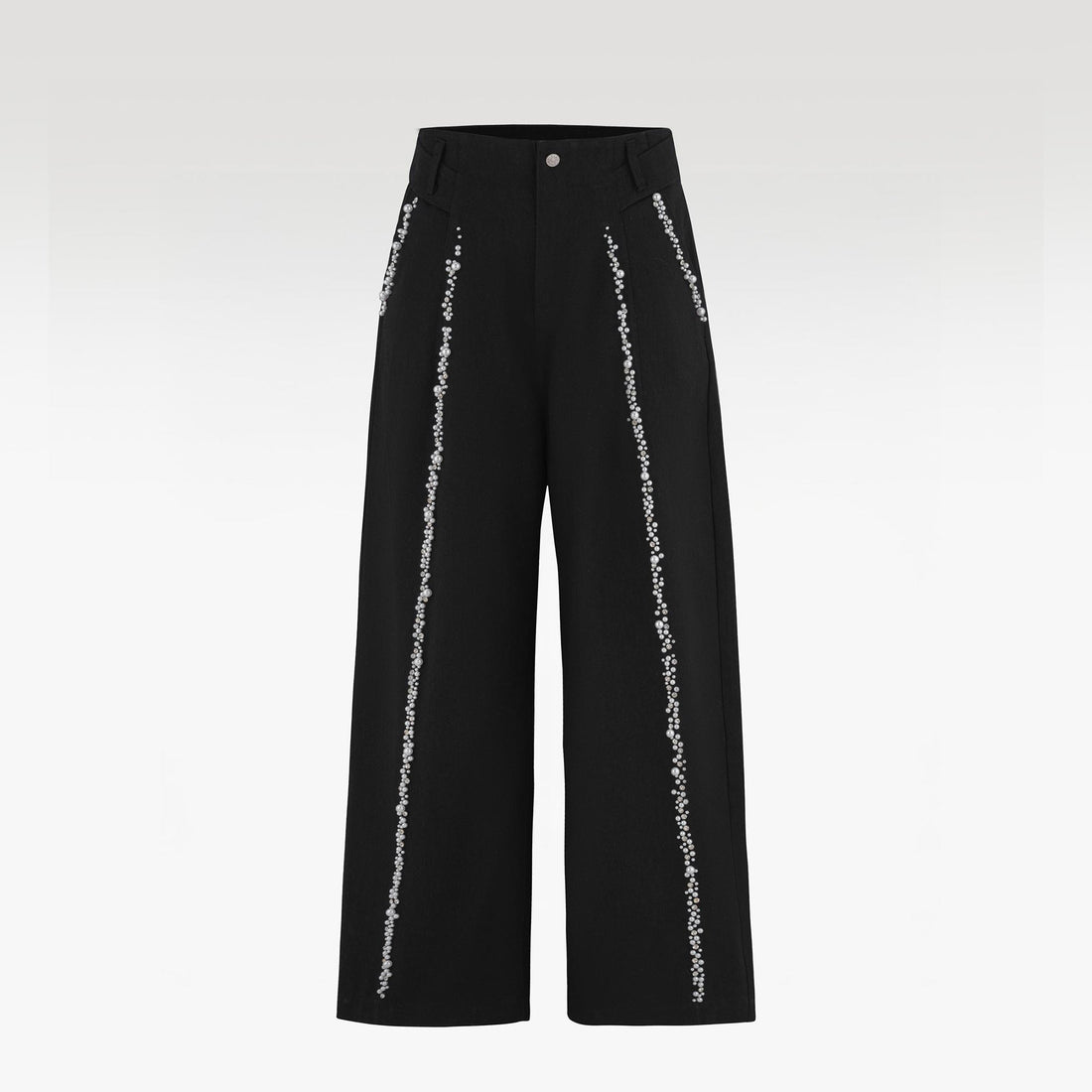 Midnight Glow Silk Trousers | Premium Black Silk Satin Pearl & Crystal Embellished