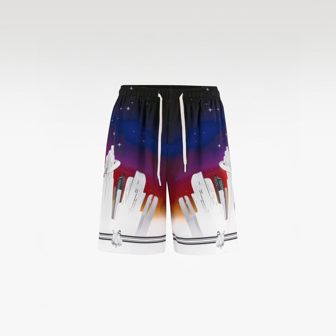 K City Silk Shorts | Premium Printed Silk Taffeta Futuristic Cityscape