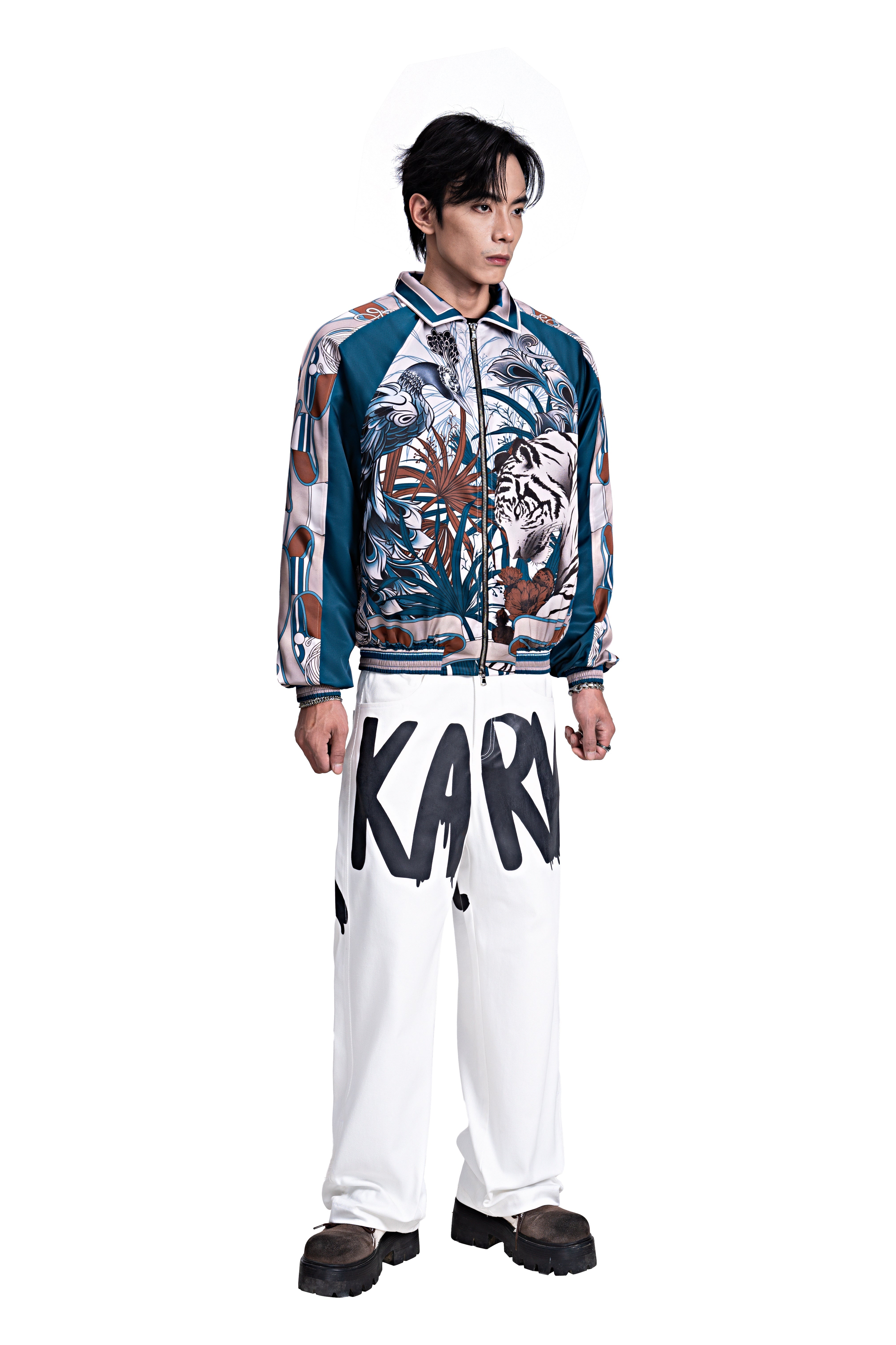 The Apex Safari Silk Bomber Jacket | Premium Satin Tropical Wildlife Print