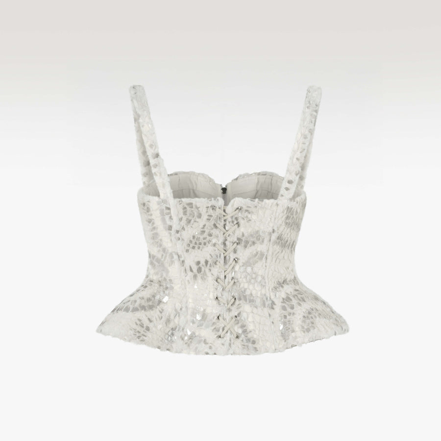 Bouclé Chic Faux Fur Corset | Premium Sequin-Embellished Luxury Peplum Top