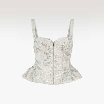 Bouclé Chic Faux Fur Corset | Premium Sequin-Embellished Luxury Peplum Top
