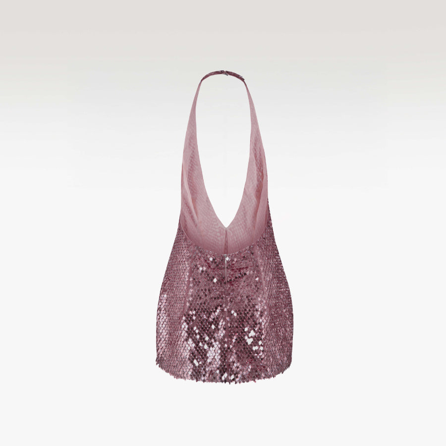 Rose Quartz Nebula Dress | Premium Sequin Halter Luxury Bodycon