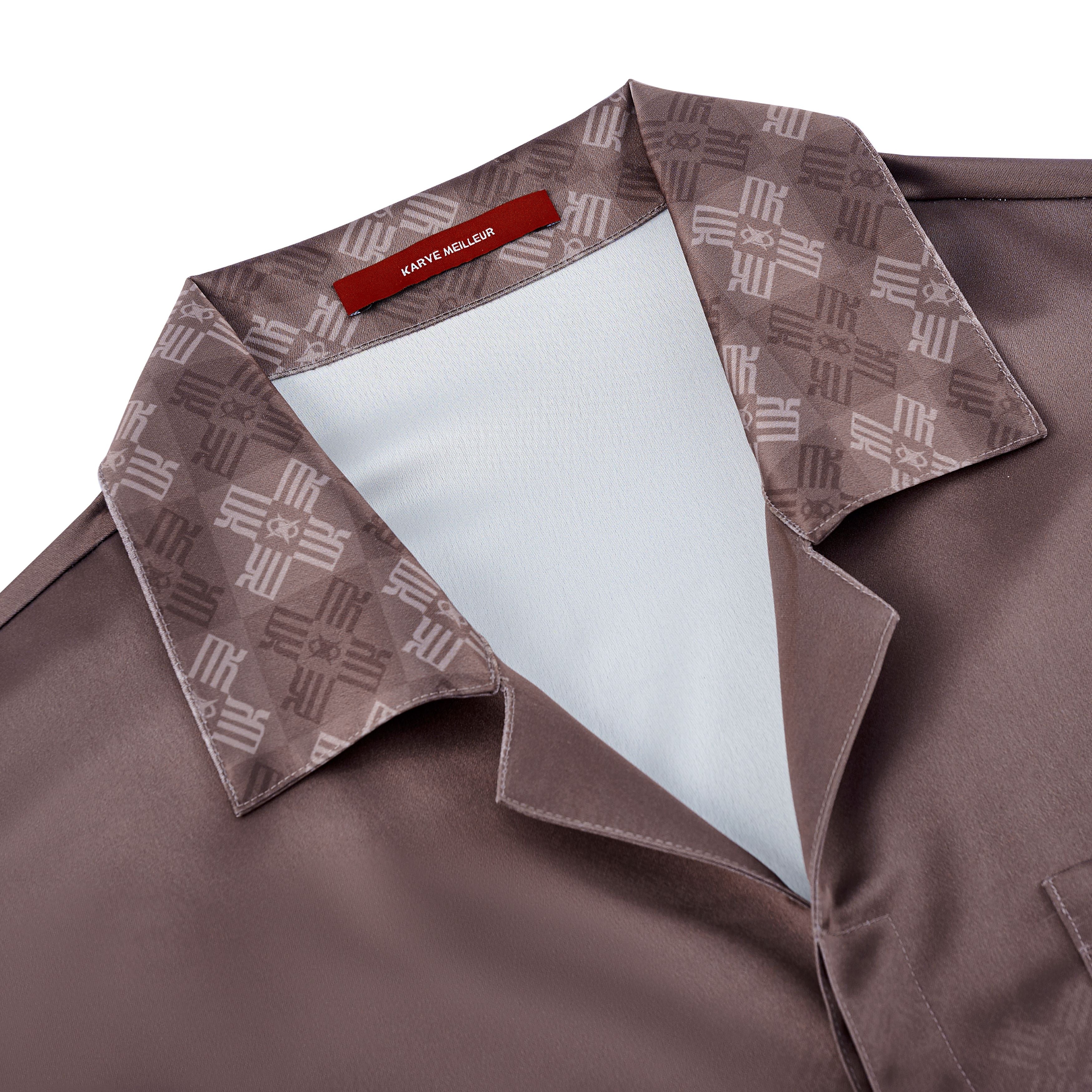 Clay Horizon Silk Shirt | Printed Silk Short-Sleeve Luxury Blurred Monogram