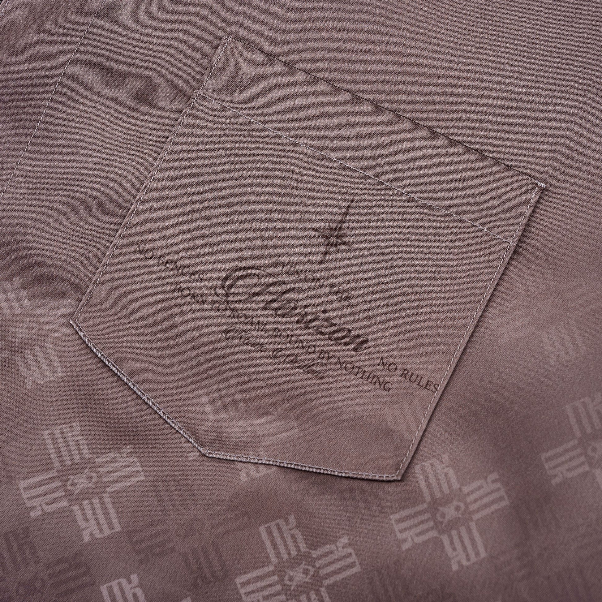 Clay Horizon Silk Shirt | Printed Silk Short-Sleeve Luxury Blurred Monogram