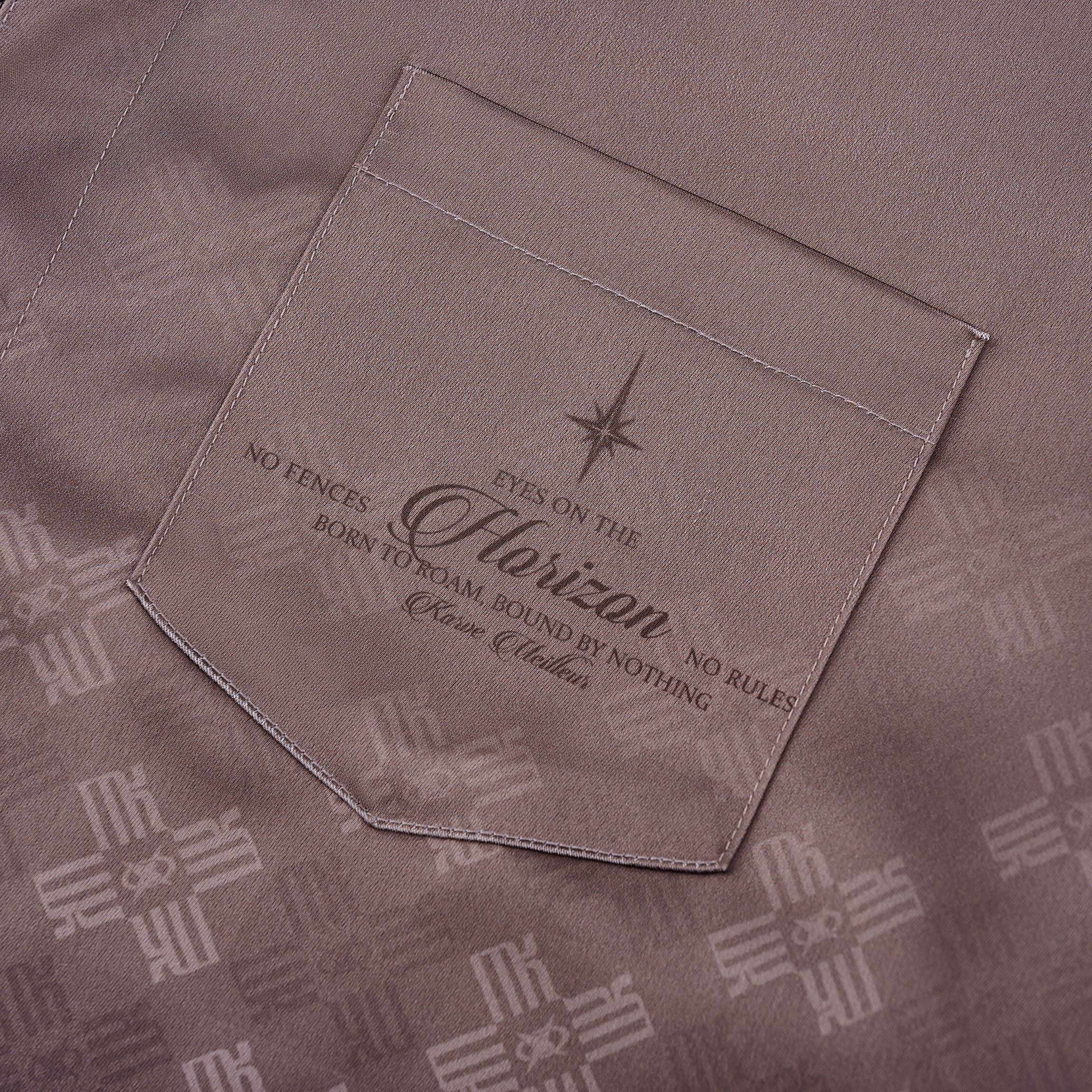 Clay Horizon Silk Shirt | Printed Silk Short-Sleeve Luxury Blurred Monogram